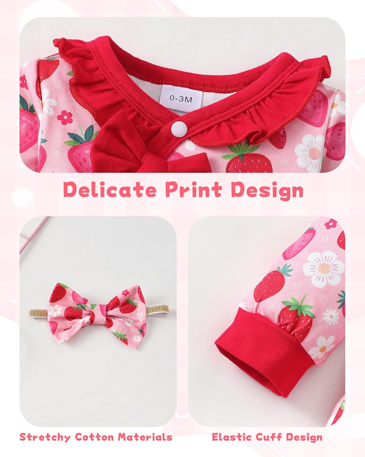 Mikrdoo Newborn Infant Baby Girl Clothes Fall Winter Outfits Long Sleeve Zipper Rompers with Headband - Image 7