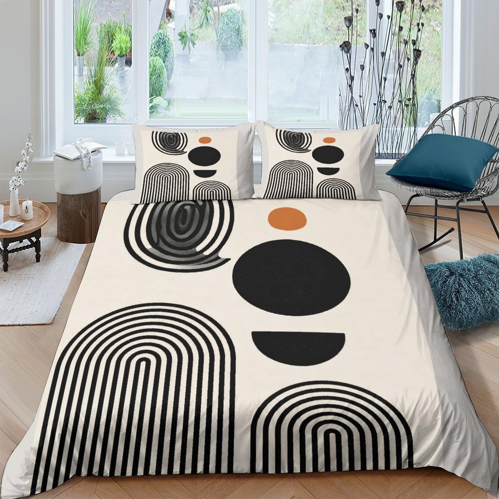 Ctjqhvkz Style-4 3D Printed Abstract Geometric Fitted Sheet Microfiber Soft Black White Modern Sun Mattress Cover Bedroom Decor Single（135X200cm）