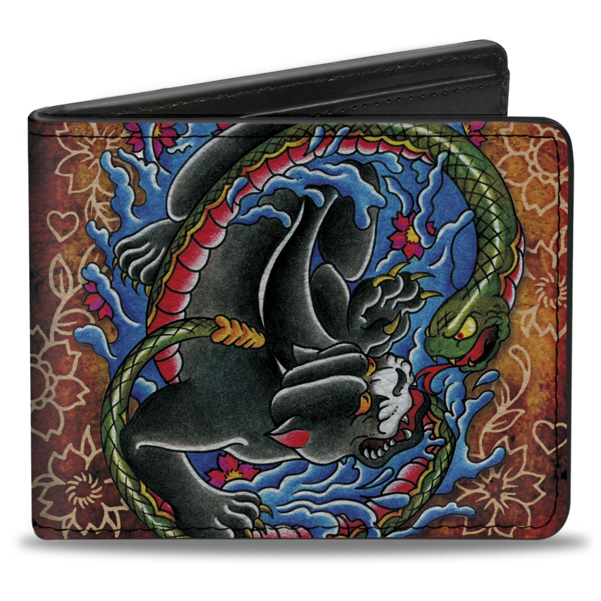 Buckle-Down Men's Bifold Wallet Tattoo Johnny Panther Bi-Fold, Multicolor, 4.0" x 3.5"