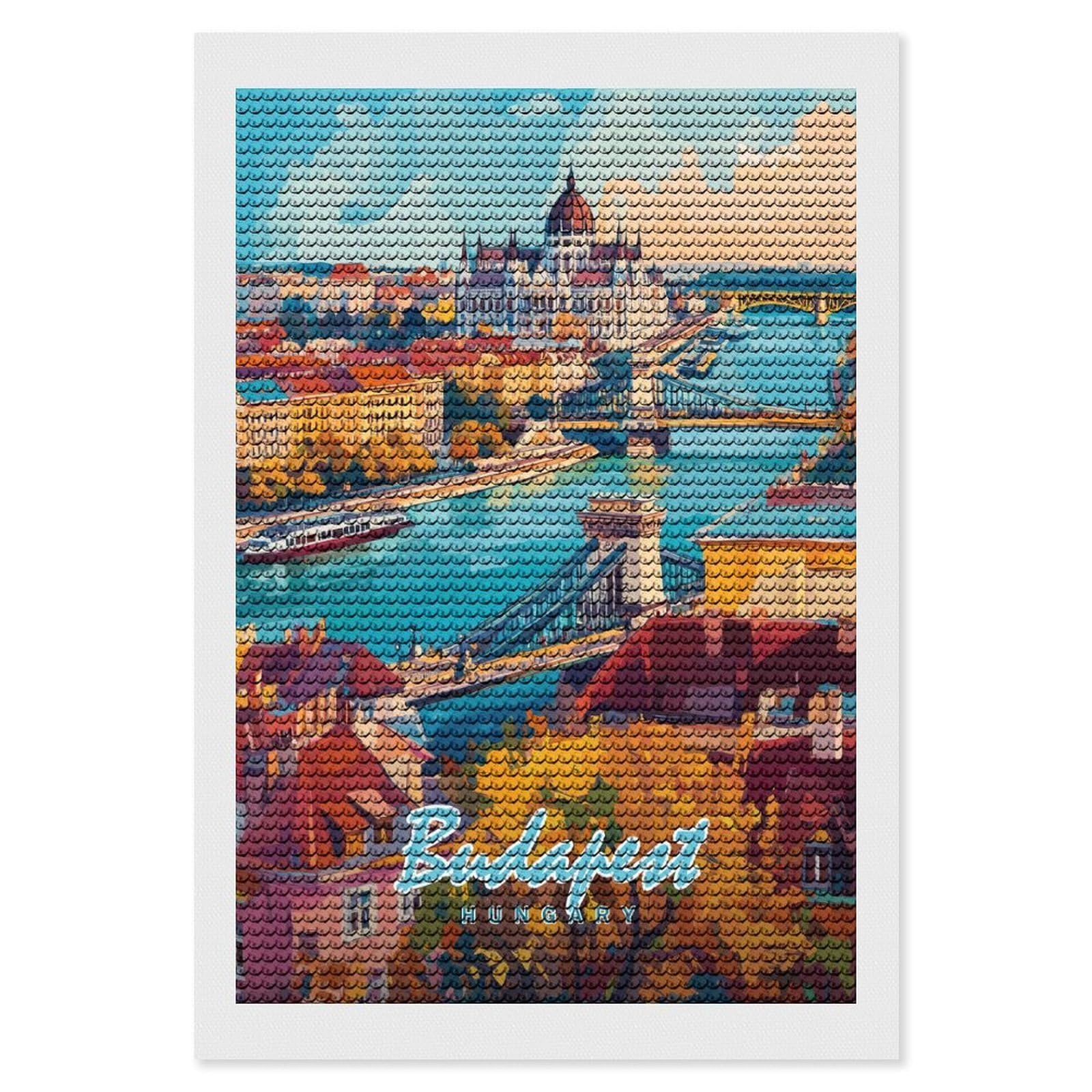 Junmoney Budapest Cityscape Full Drill Diamond Painting Kit 8"x12", Mindful Craft Activity, Bedroom Decor, for Adults, Gift Idea