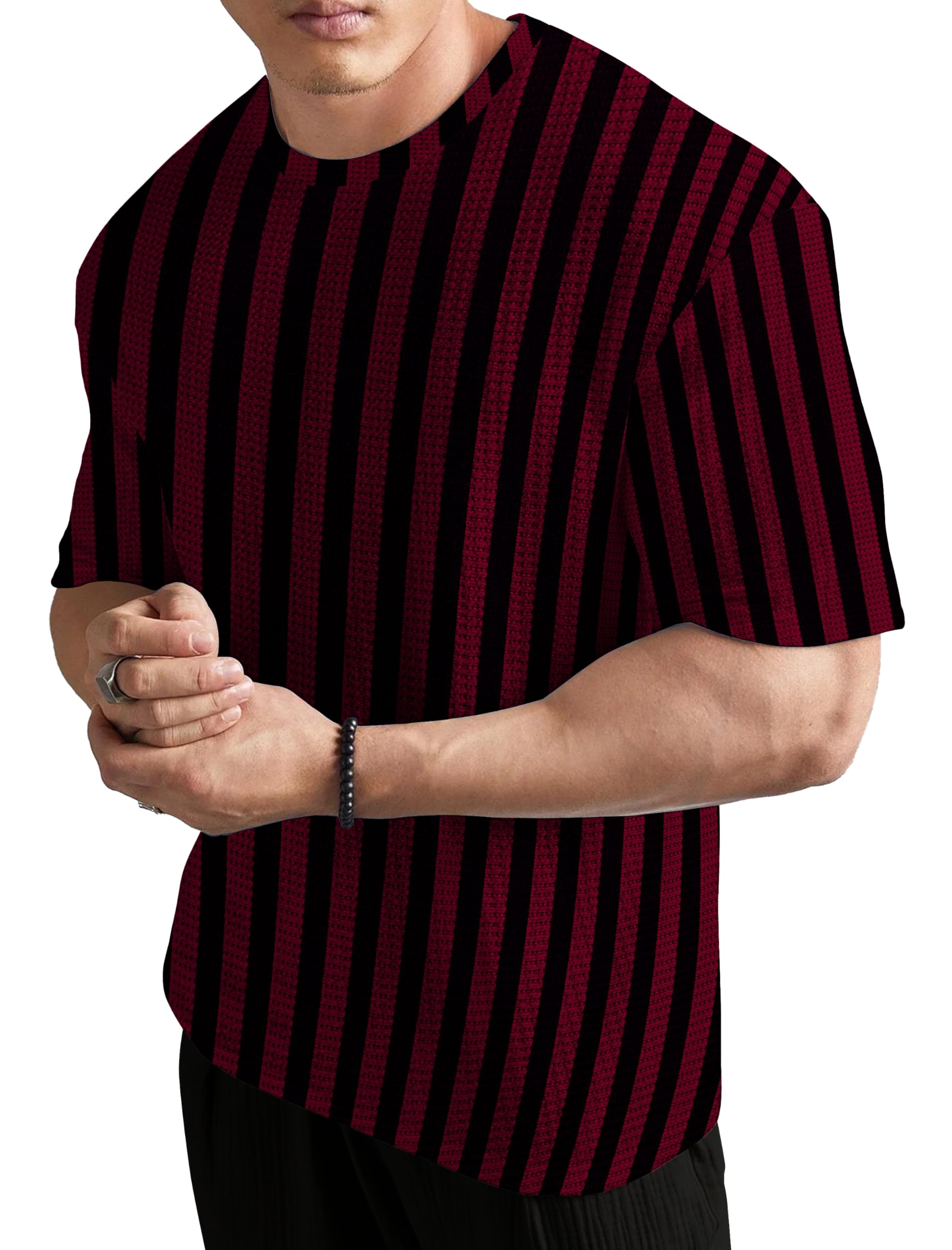 kajaru Men's Polyster Blend Regular Fit T-Shirt with Half Sleeve Knit Pattern Round Crew Neck Hip Length and Classic Style-picture-13
