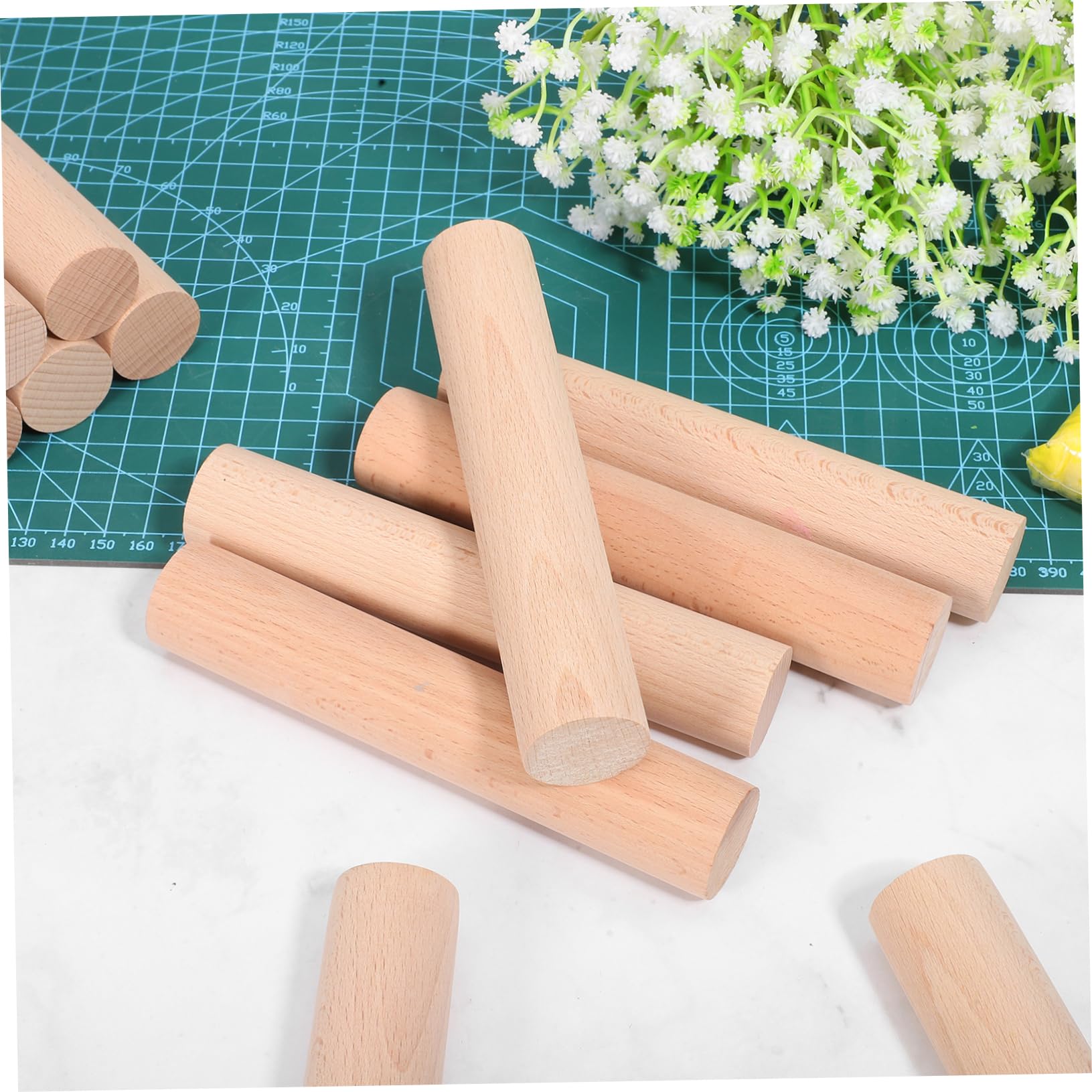 Uonlytech Lot de 12 Bâtonnets Ronds en Bois de Hêtre Beige, Antiéclats Prise en Main Confortable, Idéal pour Modelage et Travaux Manuels Rustiques