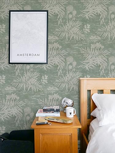 Miniatura 3 de Naphite Papel tapiz floral para despegar y pegar, papel de contacto vintage bohemio para gabinetes, papel tapiz autoadhesivo verde, papel tapiz