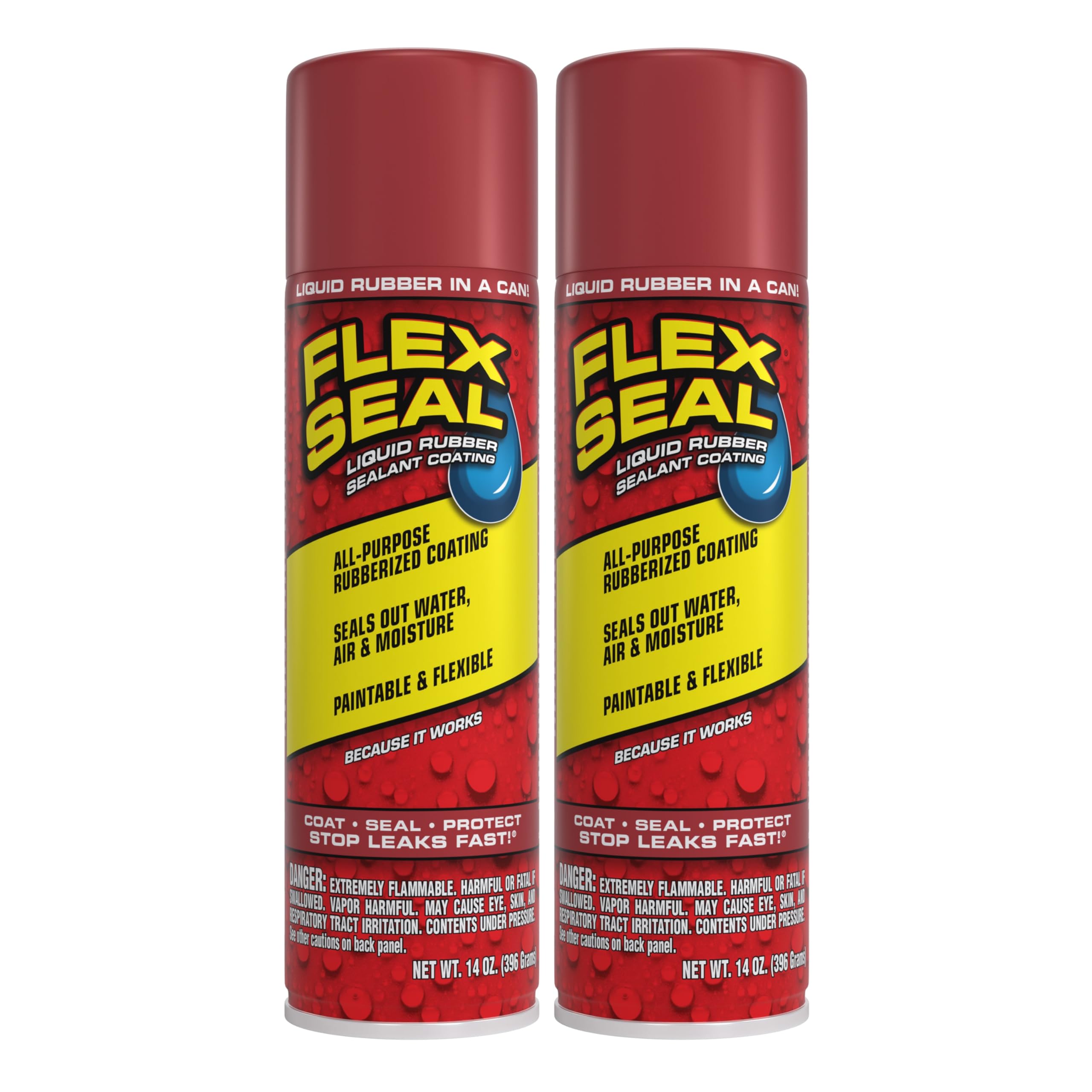 Flex Seal Spray Rubber Sealant Coating, Waterproof, Red, 14 oz, 2-Pack
