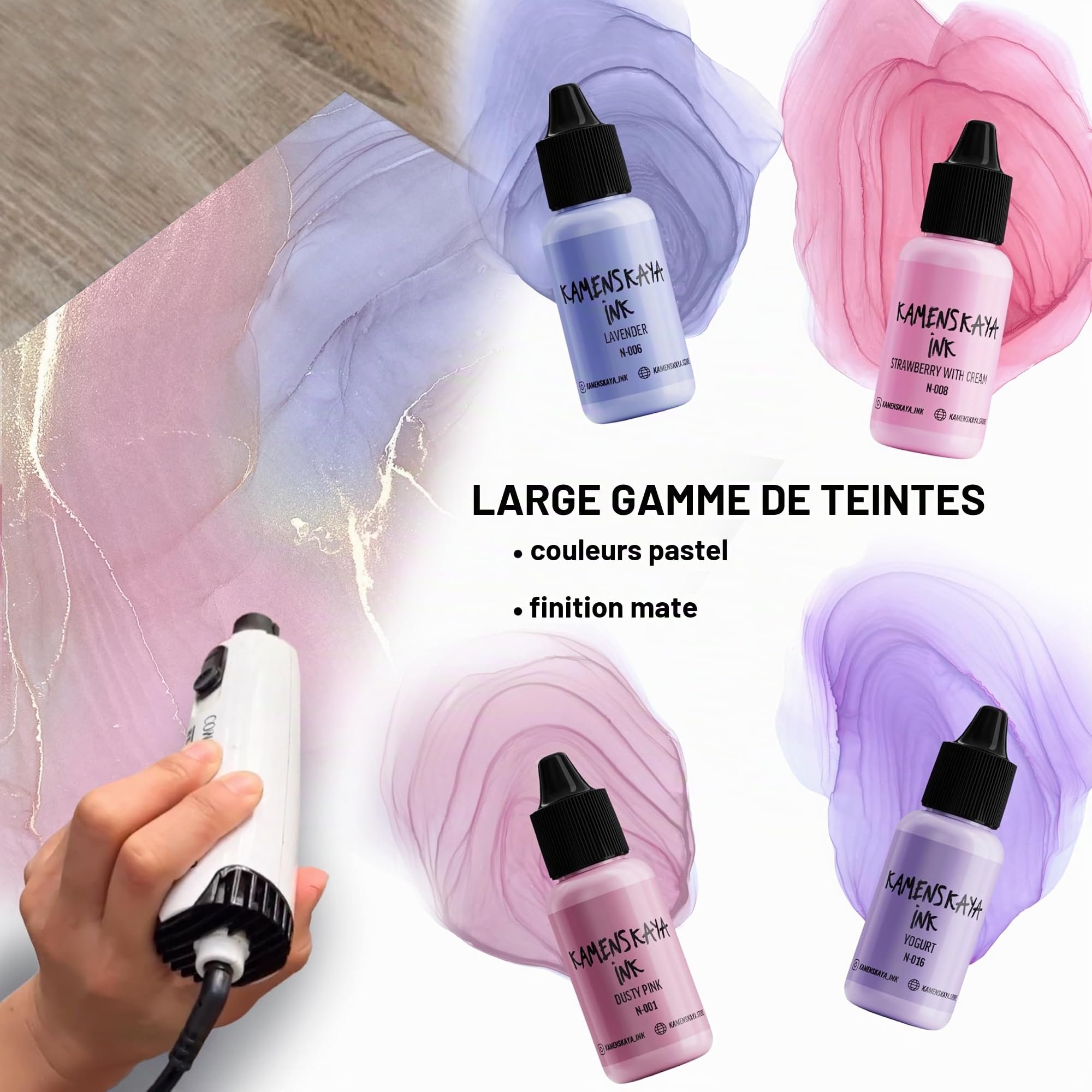 KAMENSKAYA Lot de 16 encres à alcool pastel, 15 ml chacune