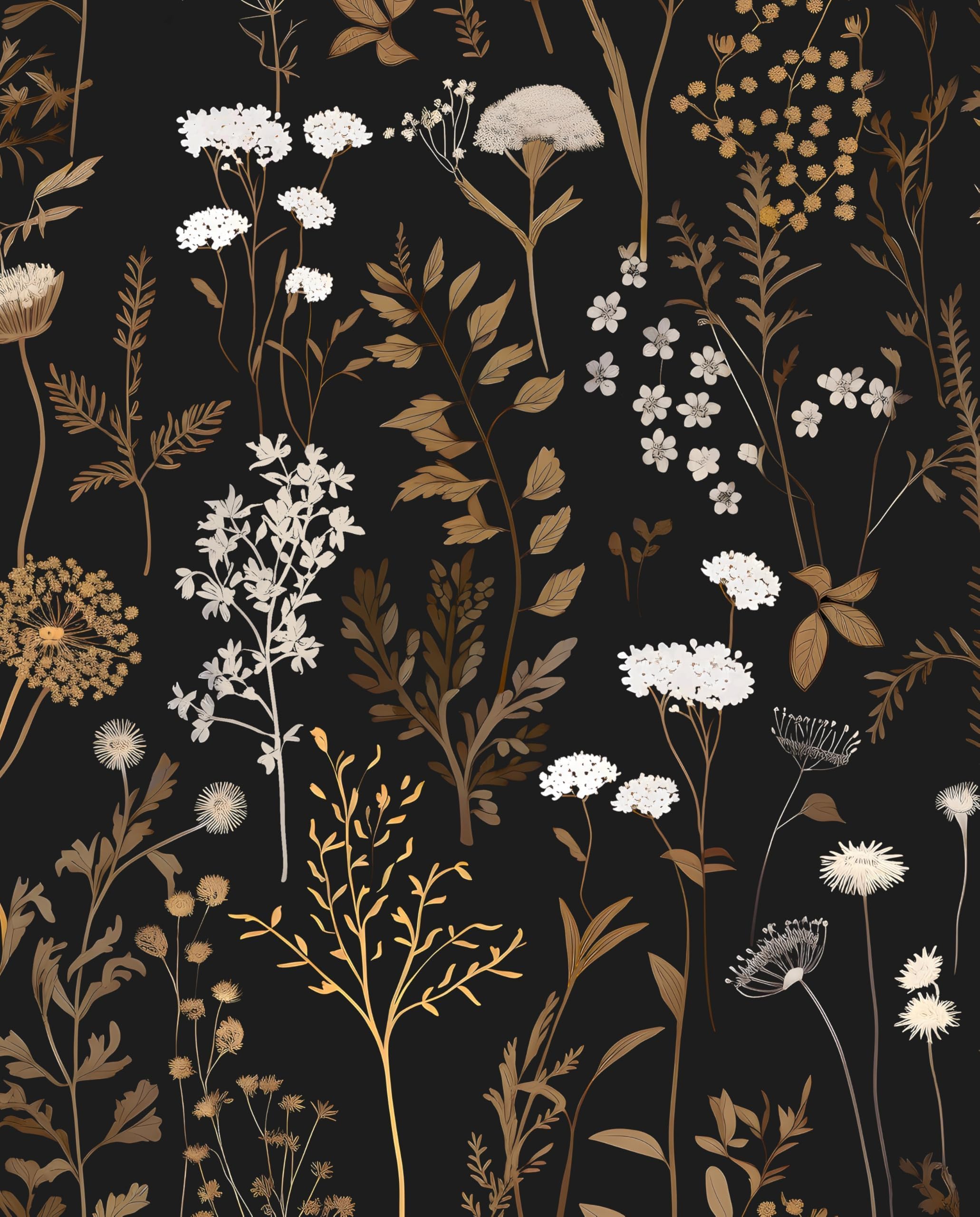 Photo 1 of Laatse Vintage Black Gold Floral Wallpaper 17.5"x118"