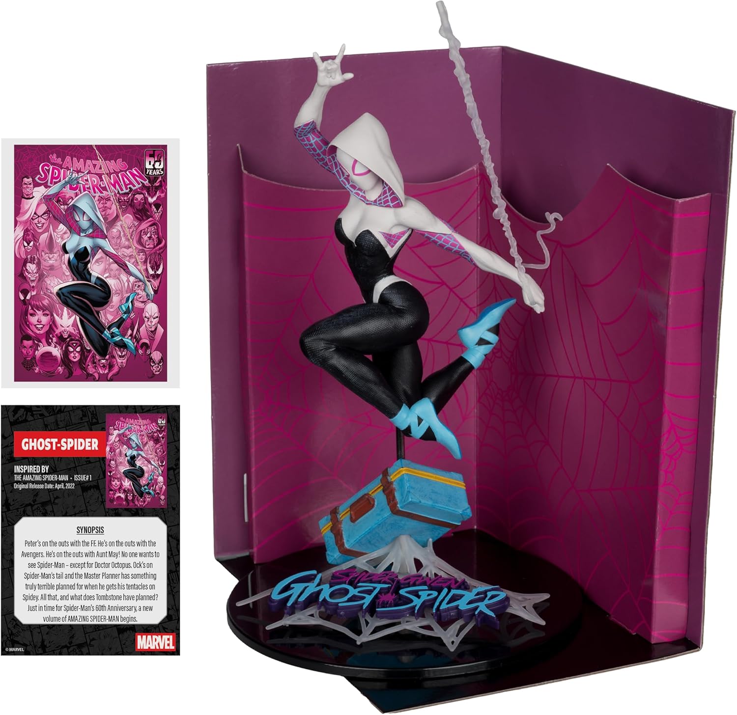McFarlane Toys – Marvel 1:10th Scale Collectible 2-Pack: Ghost-Spider with Scene (The Amazing Spider-Man #1) Gold Label & Spider-Man #1 Corner Box Collectible