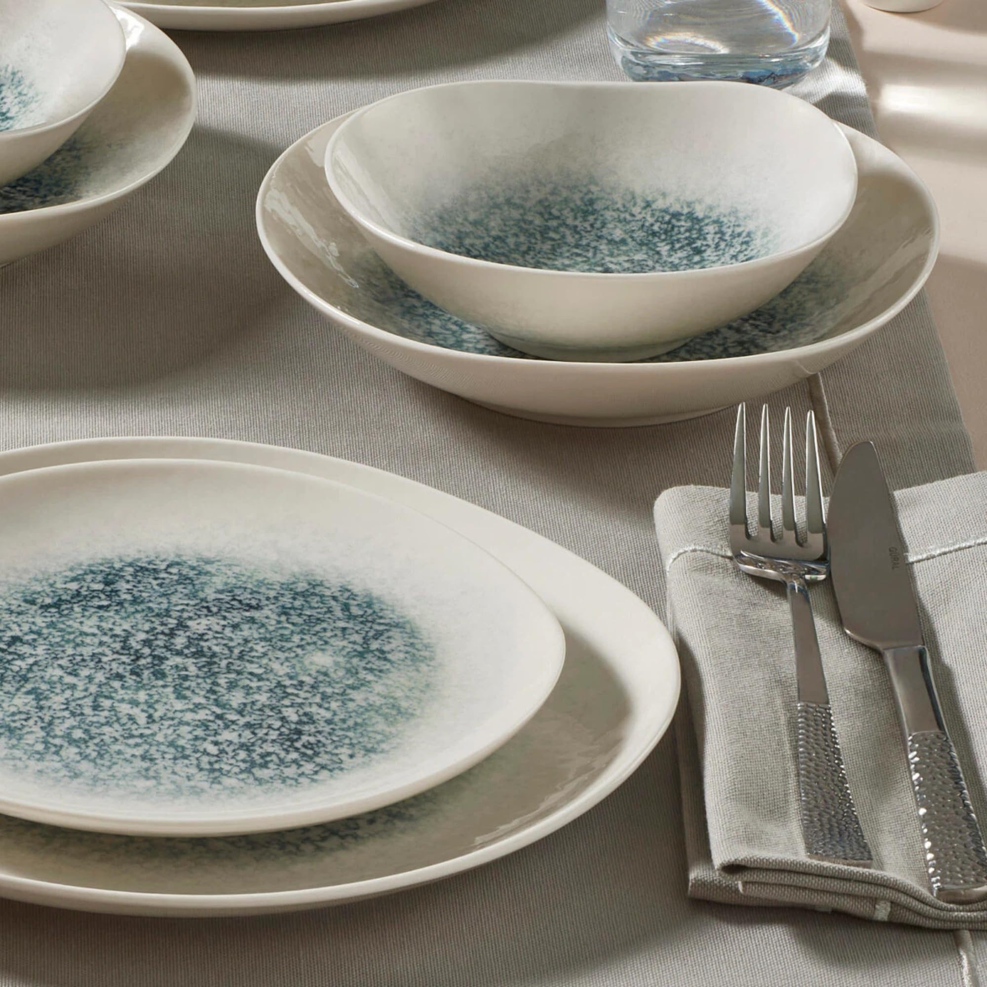 NORDIC SCHILLER Tafelservice Roden Series, 6 Personen, 24-tlg., Creme | Bone Porzellan, Blaue Struktur, Essteller, Dessertteller, Tiefe Teller