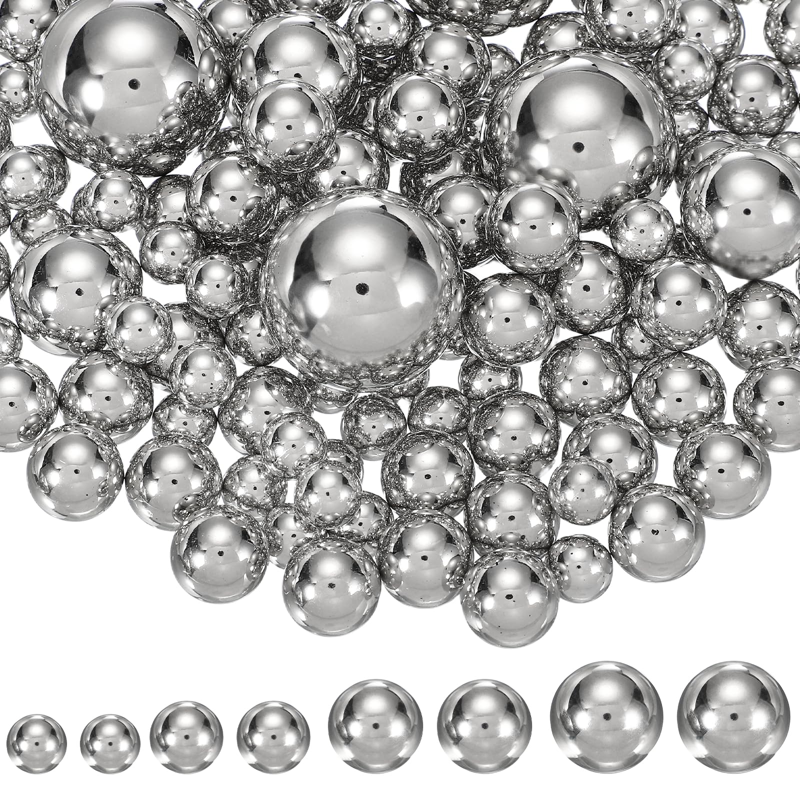 YELARXI 200Pcs No Hole Pearl Beads, 10/14/20/30mm Vase Fillers Faux Pearl for Crafting Filling Home Party Decorations Wedding Centerpieces, Bright Silver