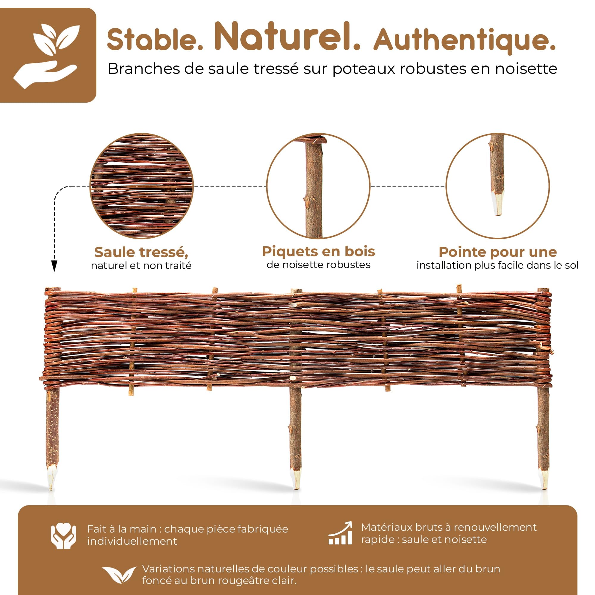 BOOGARDI Bordure de Jardin en Bois · 12 Tailles · 10x clôture en Osier Hauteur 30 cm x Longueur 100 cm · Barrière à Planter pour Parterre · Bordure de pelouse en Osier
