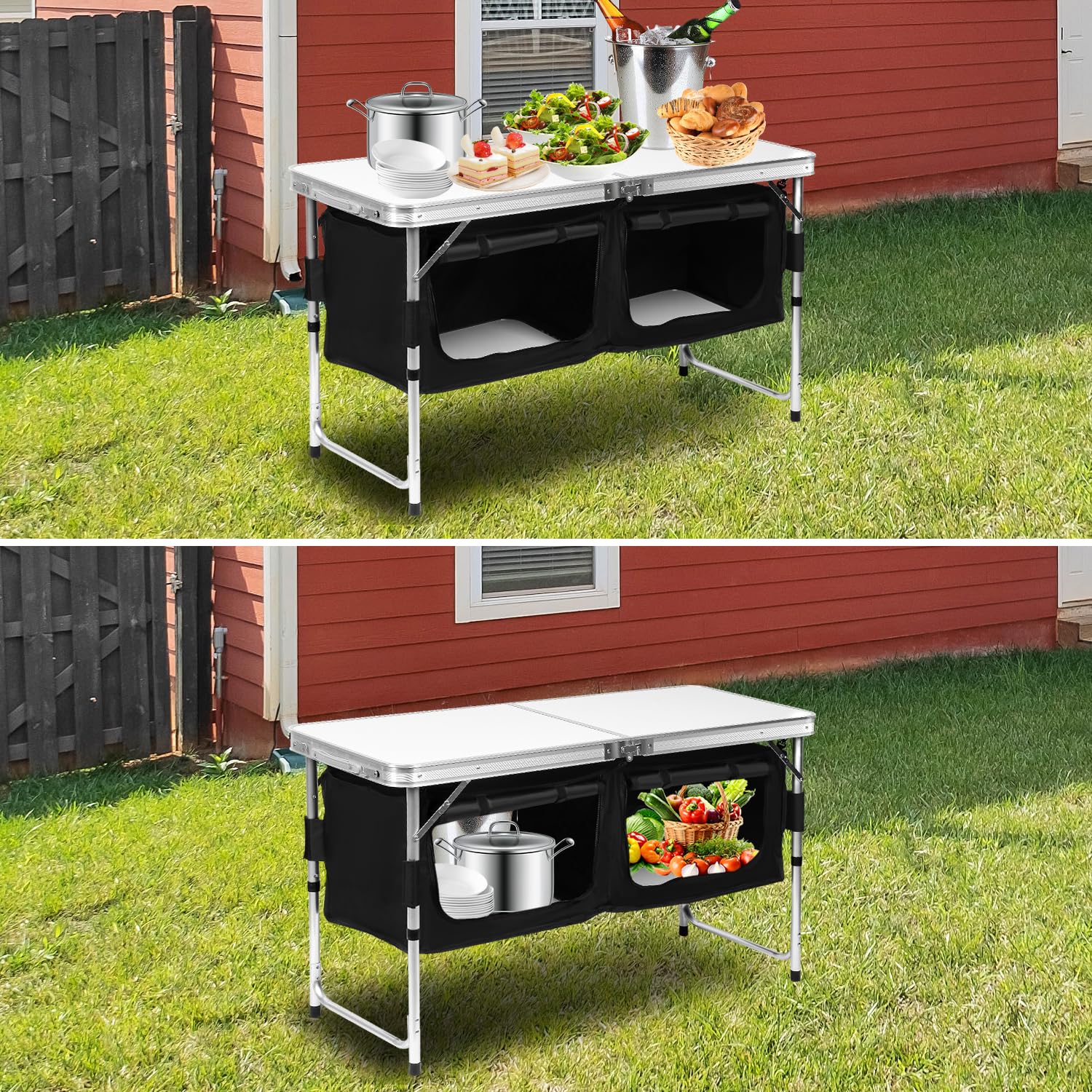 Campingküche,Outdoor Camping Küche,Schnell auf- und abgebaut Camping Schrank, Ink. Camping Möbel | Outdoor Camping Küche| mit Aluminiumgestell | Faltschrank,600D Schwarz