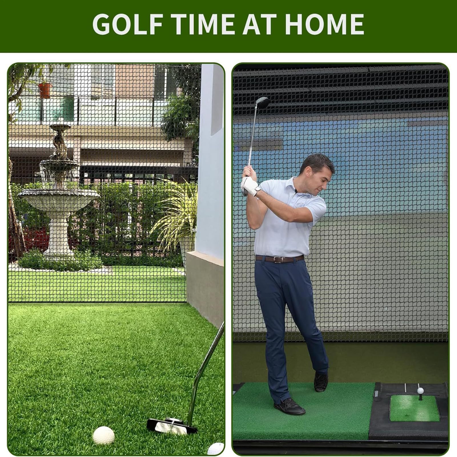 Filet de golf noir de 3 x 3 m, filet d'entraînement de golf, barrière de sport, filet de simulateur d'extérieur très résistant, filet de retour de sport, filet de conduite pour baseball, hockey