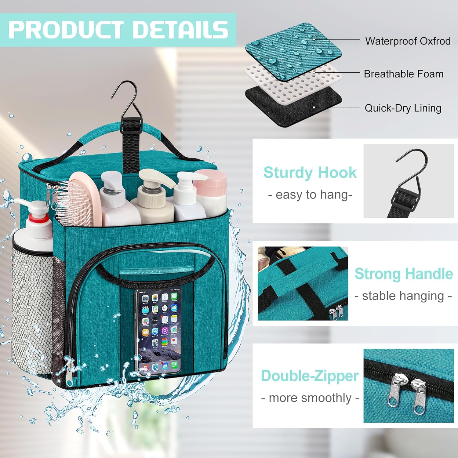 Attmu Mesh Shower Caddy Portable for Dorm College Essentials, Large Capacity Separate Compartment Hanging Toiletry Bag for College Student Camping Gym Travel Essentials (Green) - Image 5