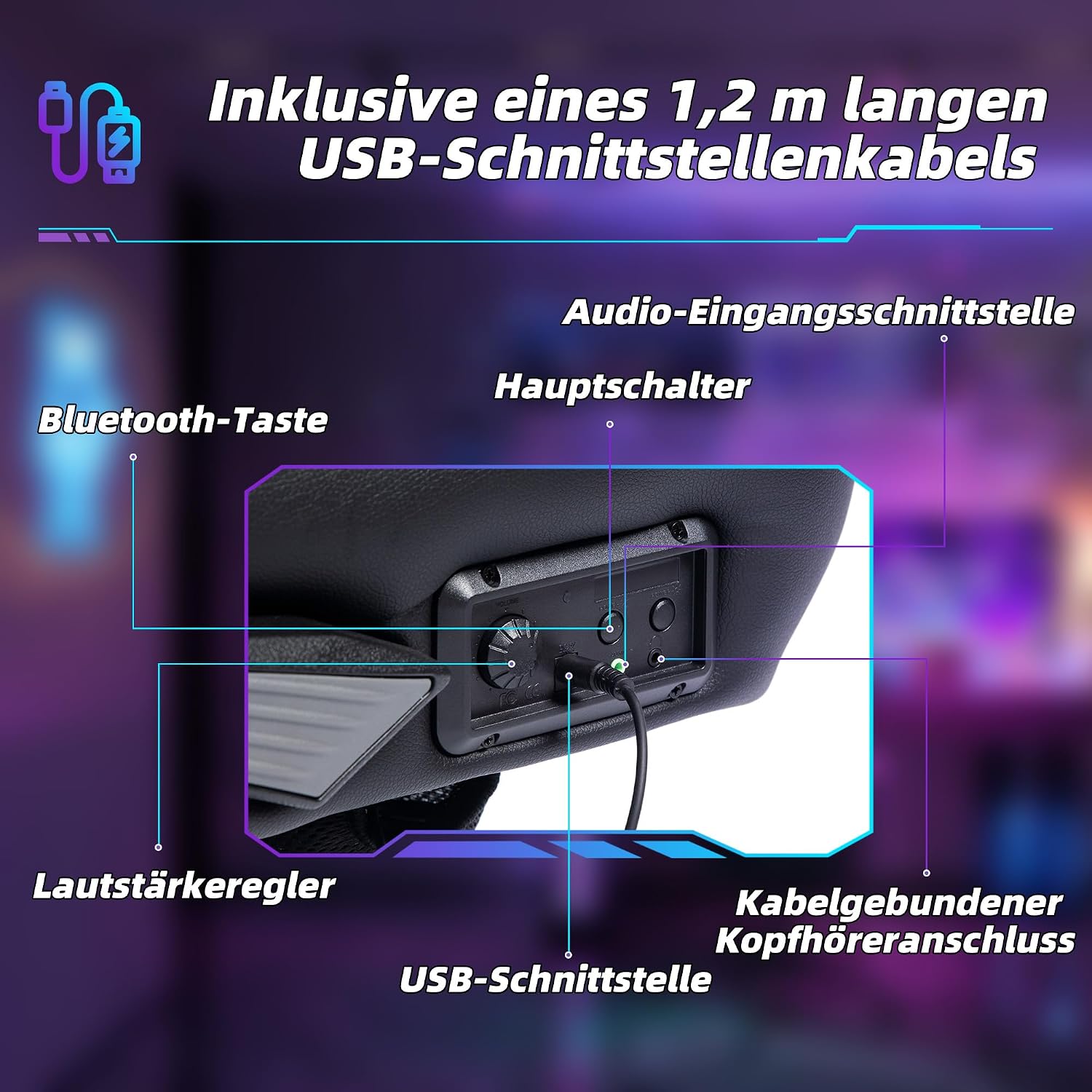 Vinsetto Gamingsessel mit Wippfunktion Gamingstuhl mit Lautsprecher Bürostuhl PU