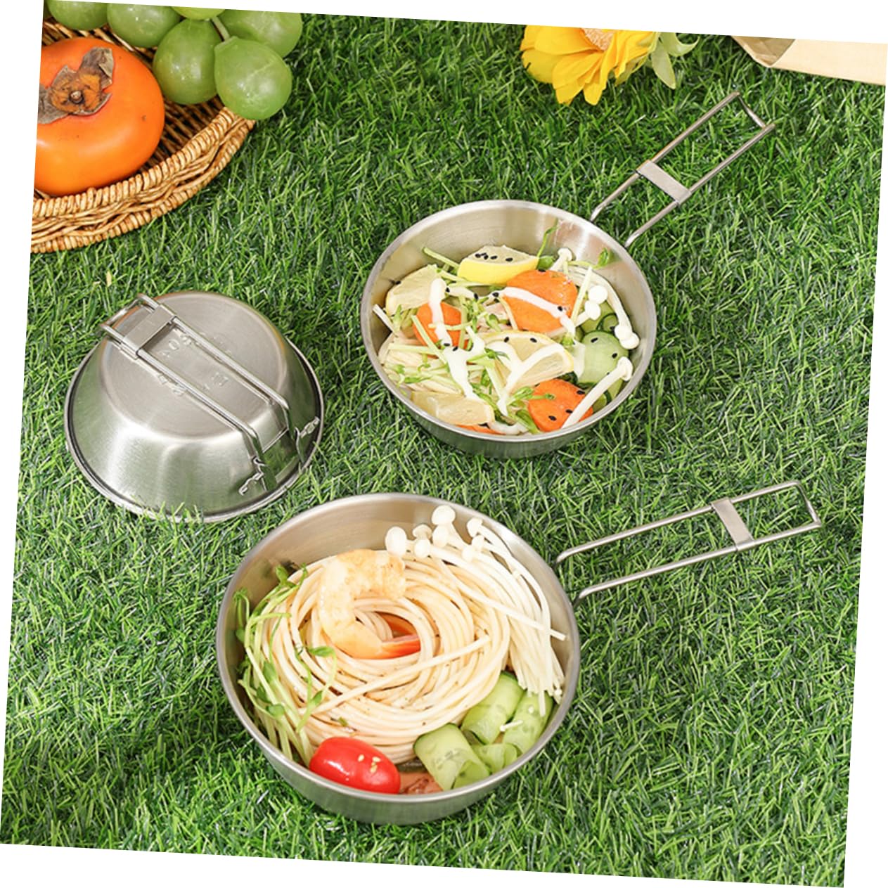 TOYANDONA 2 Set Ciotola Inossidabile Con Pieghevole Per Outdoor E Attività Escursionismo Utensile Per Pranzo 3 Pezzi * 2