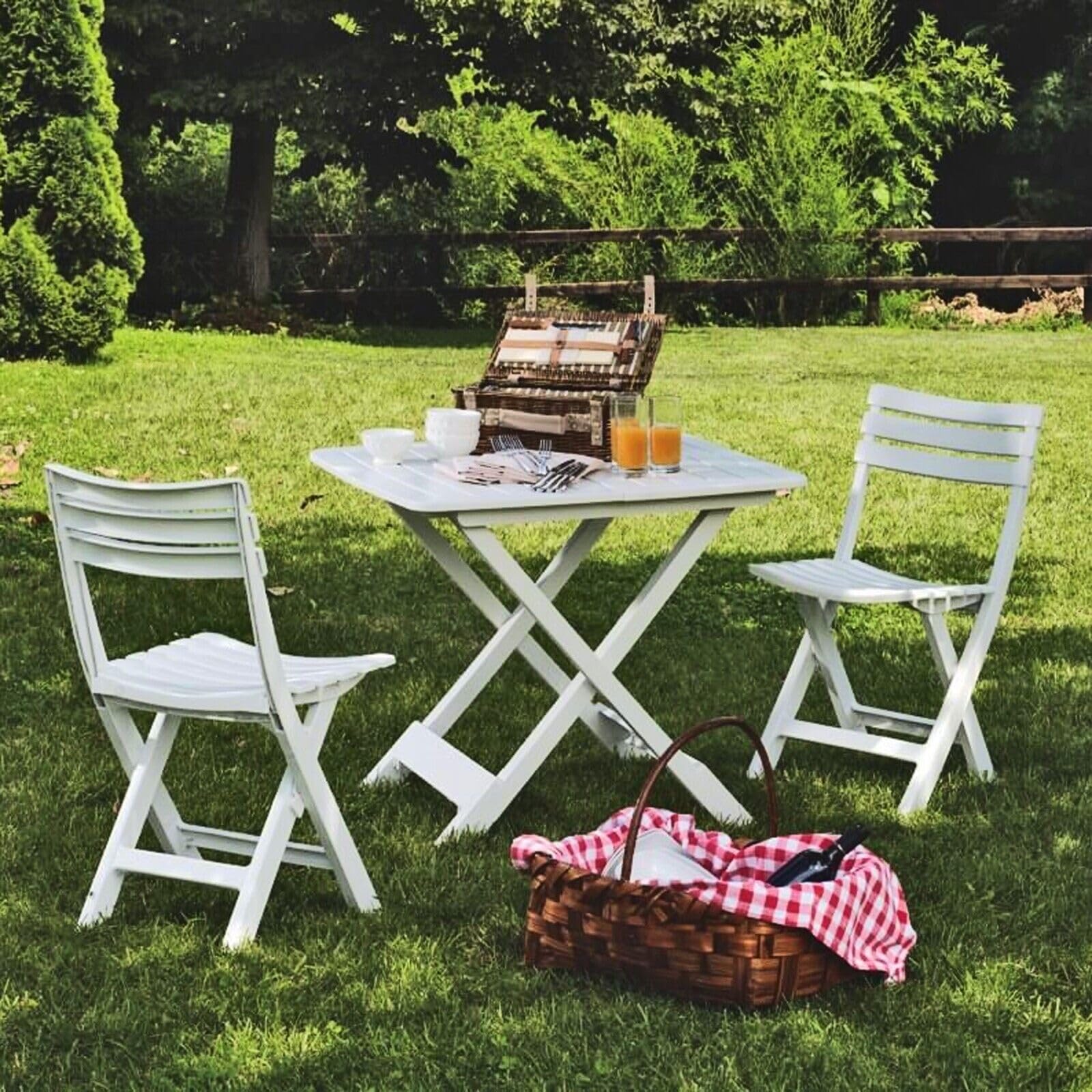 URBNLIVING Outdoor 3 Pcs Folding Table and 2 Chairs Set for Leisure, BBQ, Barbecue, Picnic, Garden, Camping, Hiking, Travel Adventures - Portable Foldable Dining Furniture Kit for Outdoor Activities