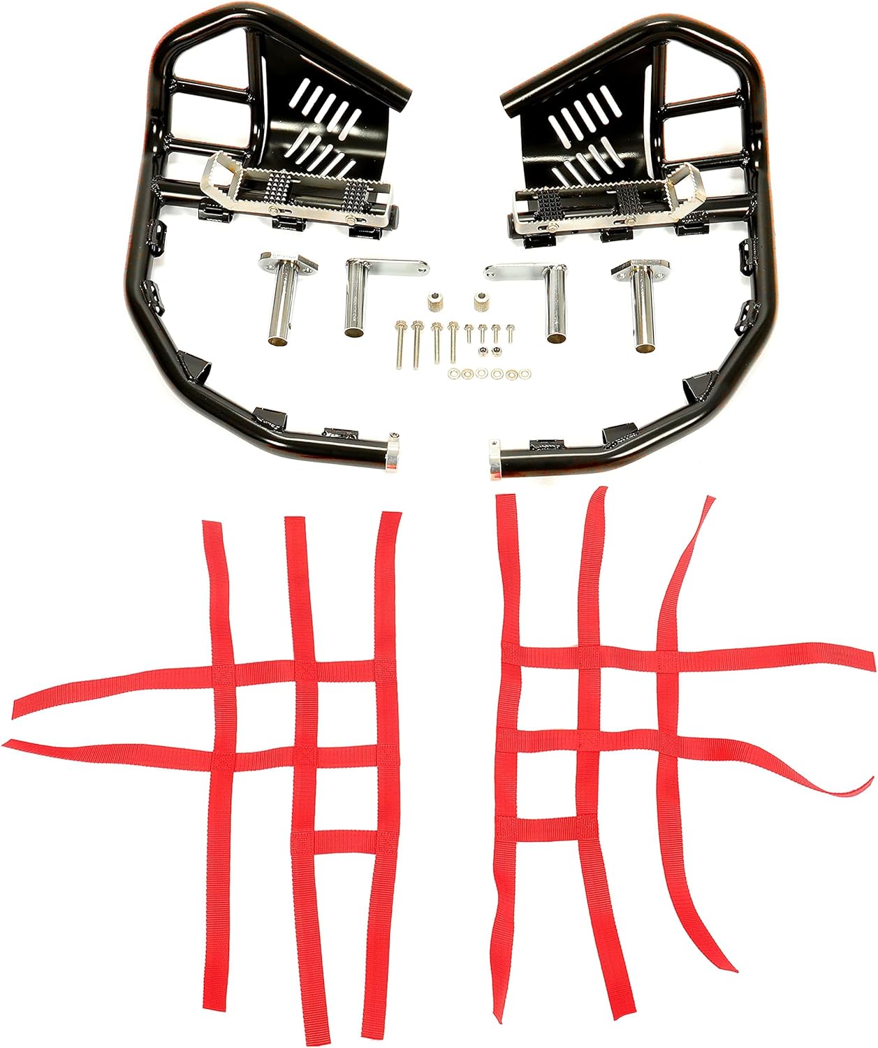 KUAFU Nerf Bars Foot Peg Heel Guard Aluminum Compatible with All Years Honda 400EX 400X (Black Nerfs + Red Nets)