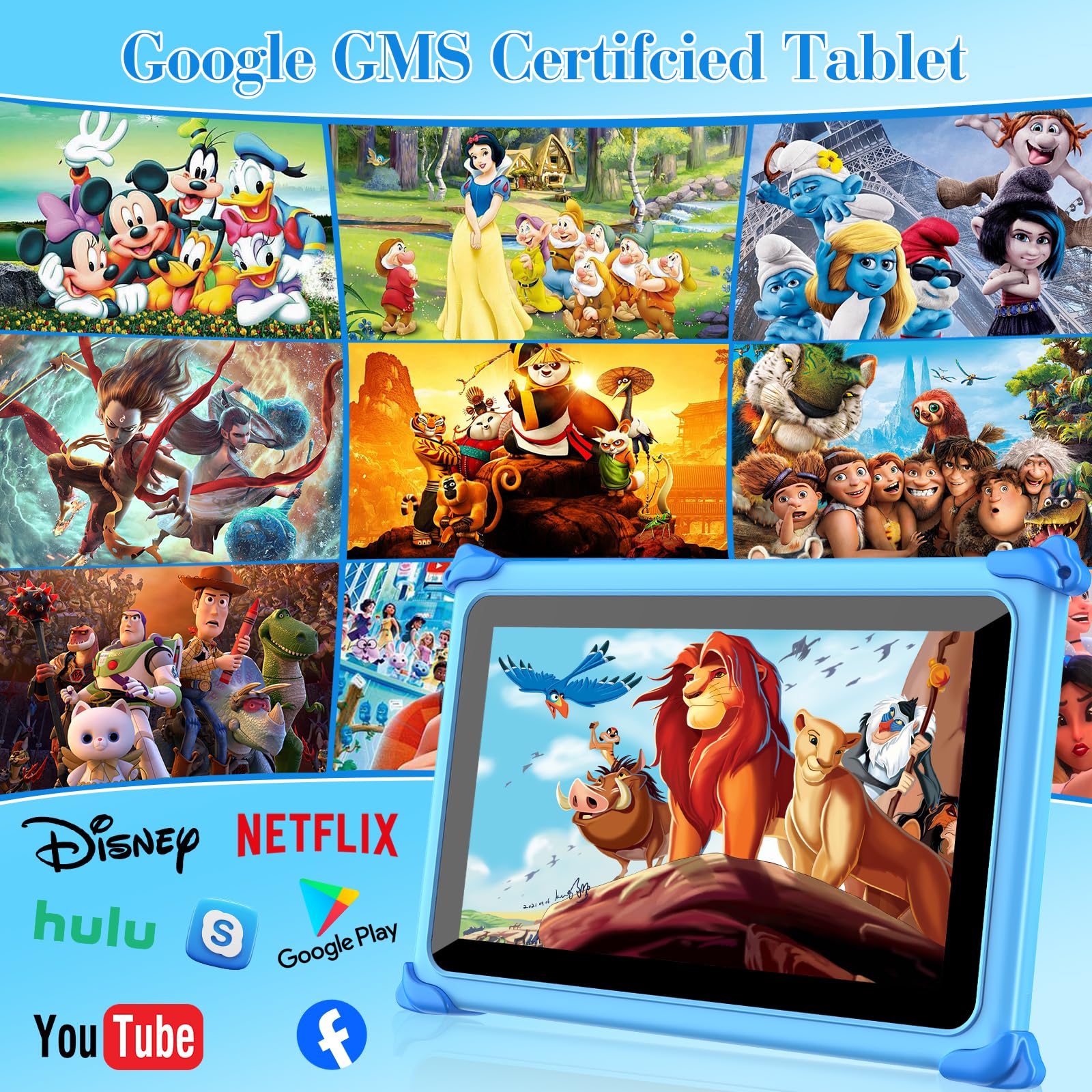 zcobro Tablet Educativo per Bambini 7 Pollici, Sistema Android, Protezione Luce Blu, Limite Tempo Schermo, Memoria Espandibile, App Montessori, Tablet Infantile Regalo con Custodia Protettiva Blu