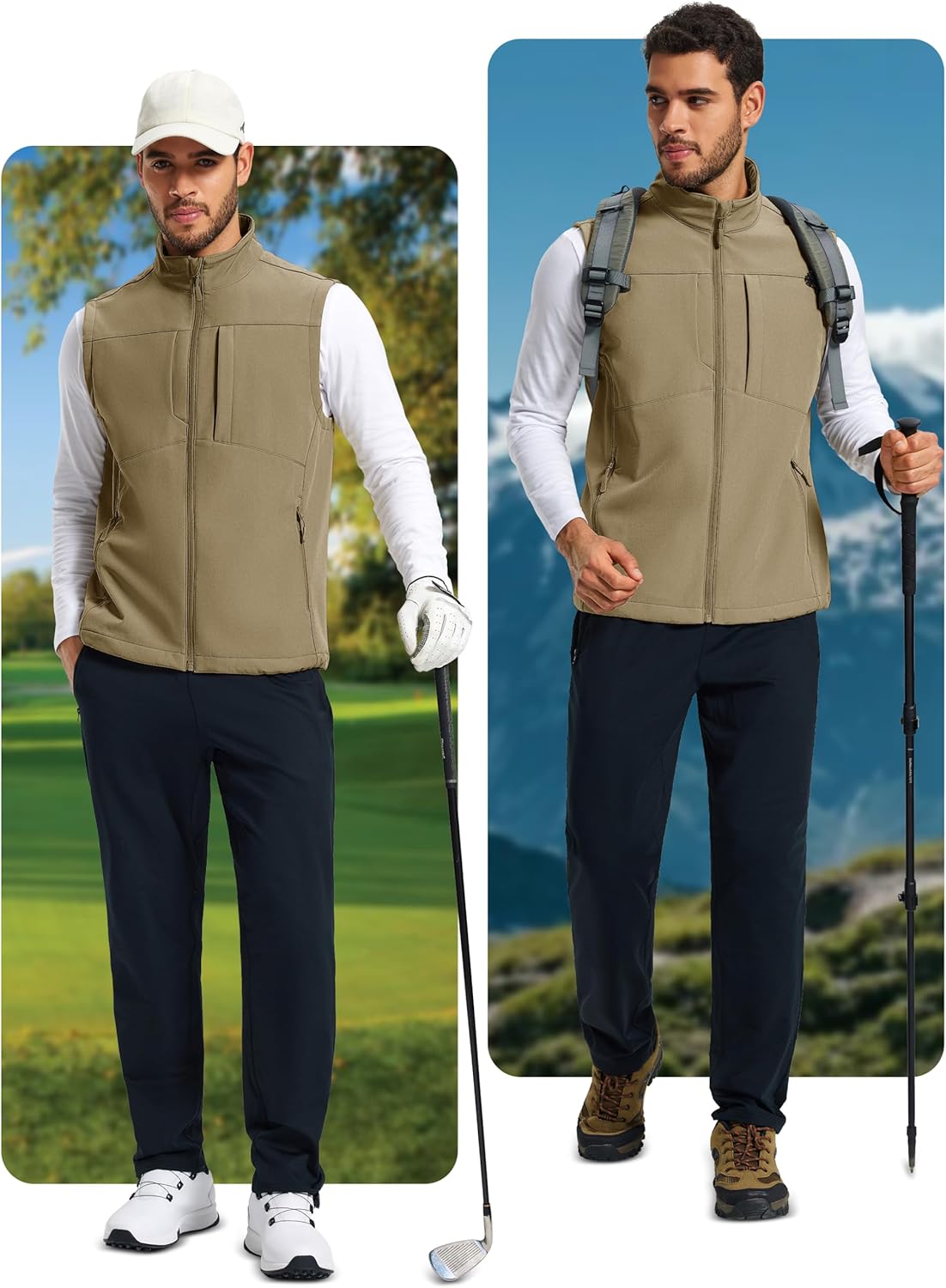 MAGCOMSEN Men's Lightweight Softshell Vest Outerwear Windproof Fleece Lined Zip Up Sleeveless Jacket for Golf Running Hiking - Image 2