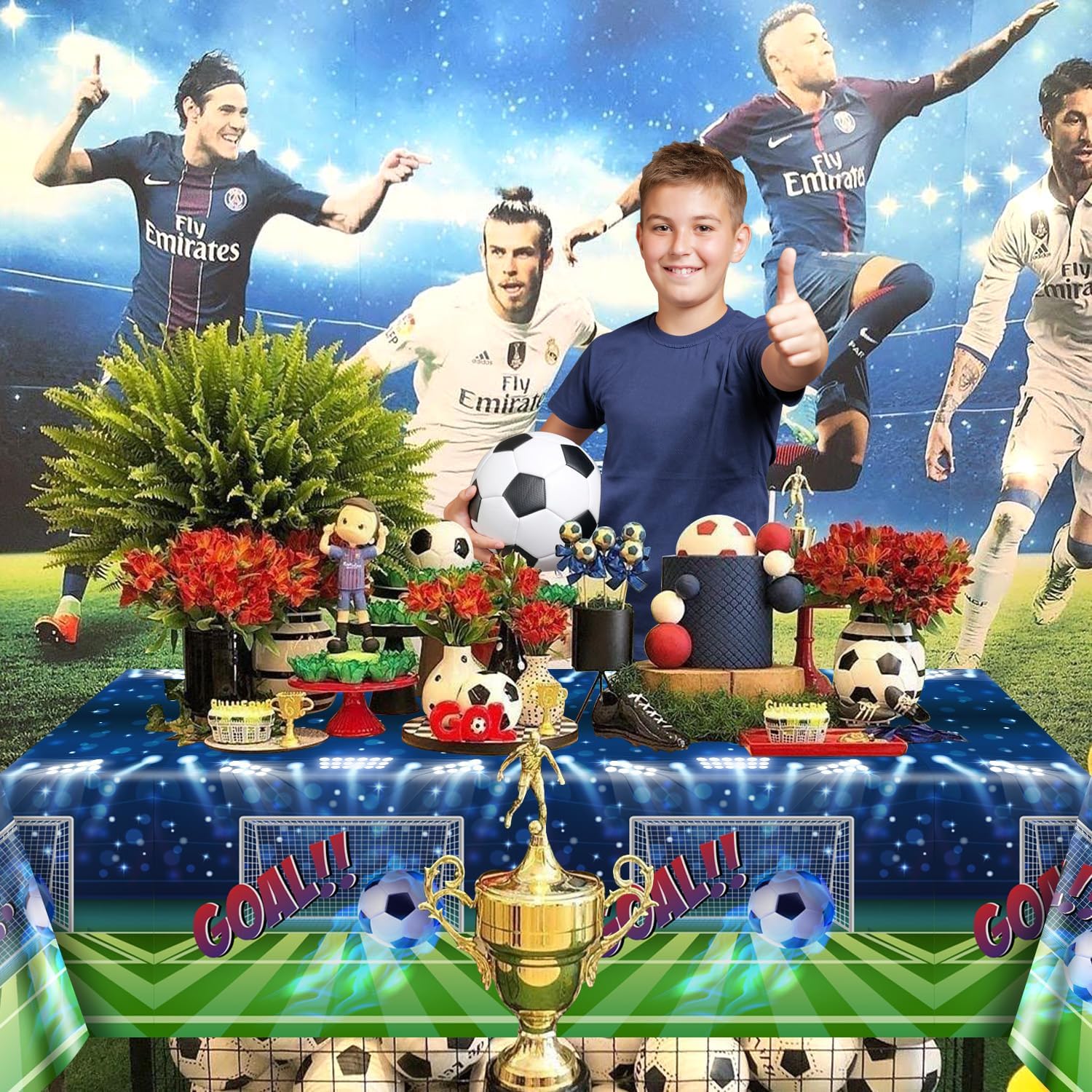 PIXHOTUL 4 Pieces Soccer Tablecloths, Soccer Party Table Covers Plastic Disposable Table Cloth Soccer Party Decorations for Men Boys Birthday, Soccer Game Day Soccer Party Supplies, 51'' x 86''