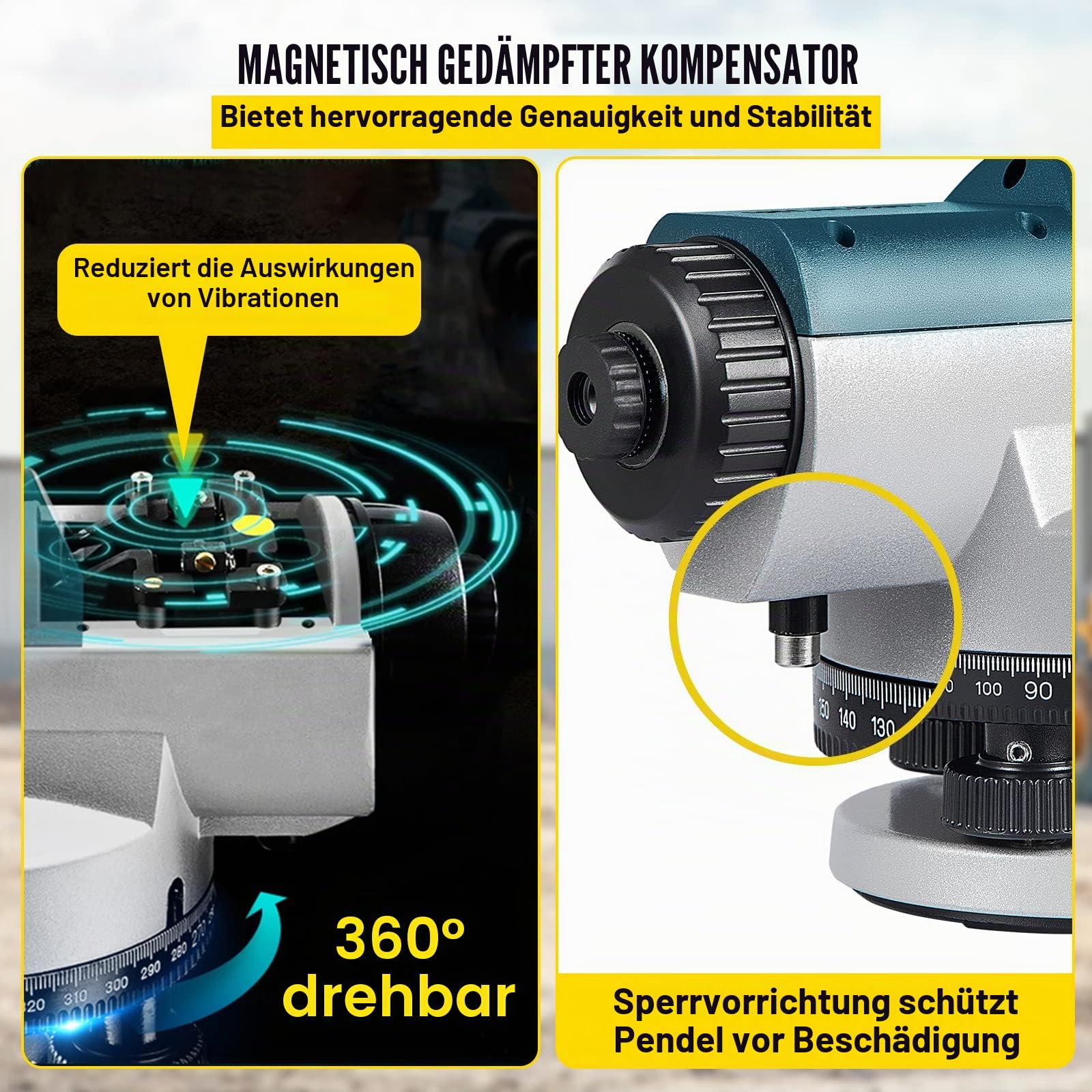 VEVOR Professional Optisches Nivelliergerät (26-fache Vergrößerung, Arbeitsbereich: bis zu 100 m, im Transportkoffer), Selbstnivellierend Nivelliergerät 15,8 mm Gewinde Staubdichtes Nivellierset, Grün