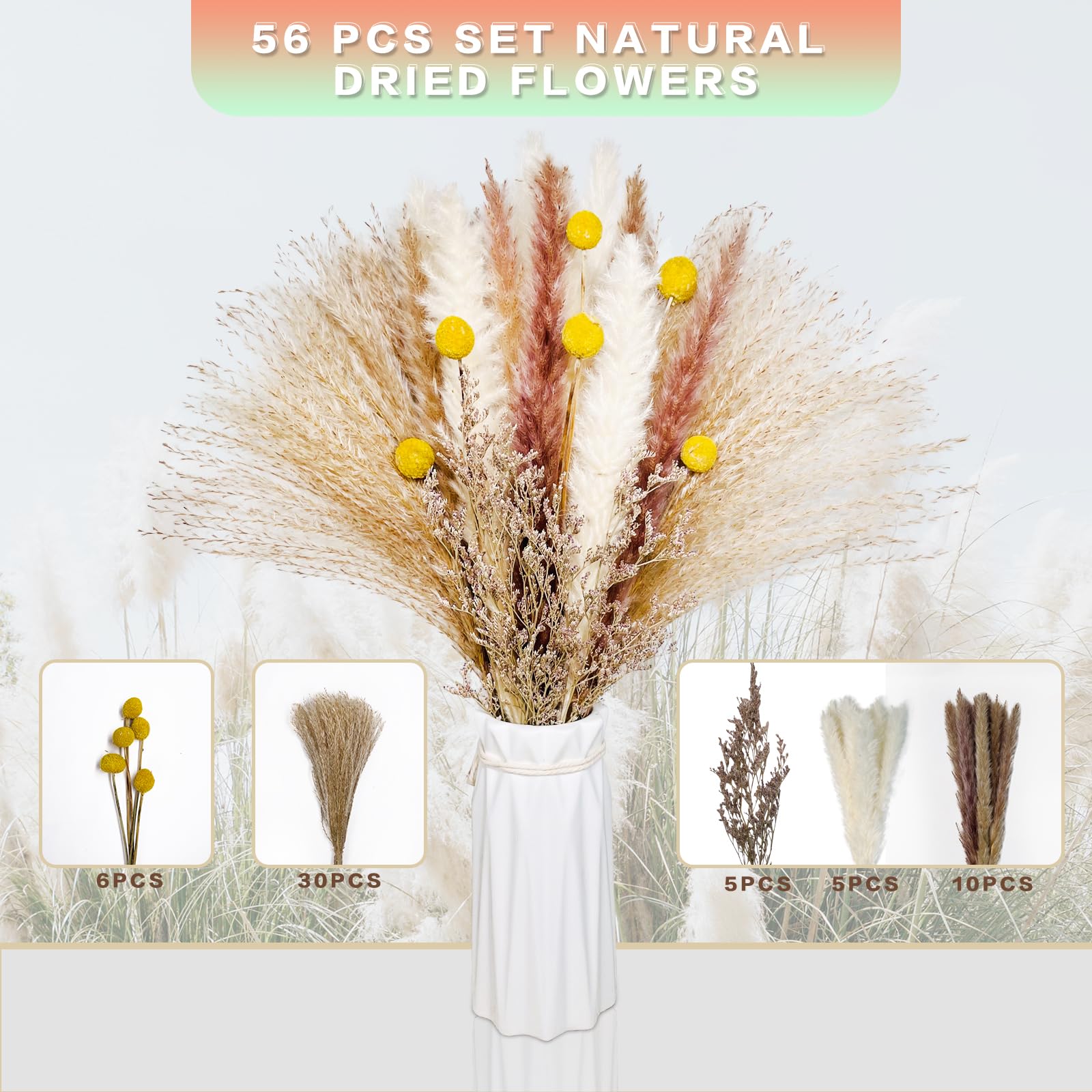 85 Pièces Herbe De Pampa Séchée Naturelle 40-44 Cm - Bouquet Boho Pour Décoration Mariage Et Intérieur
