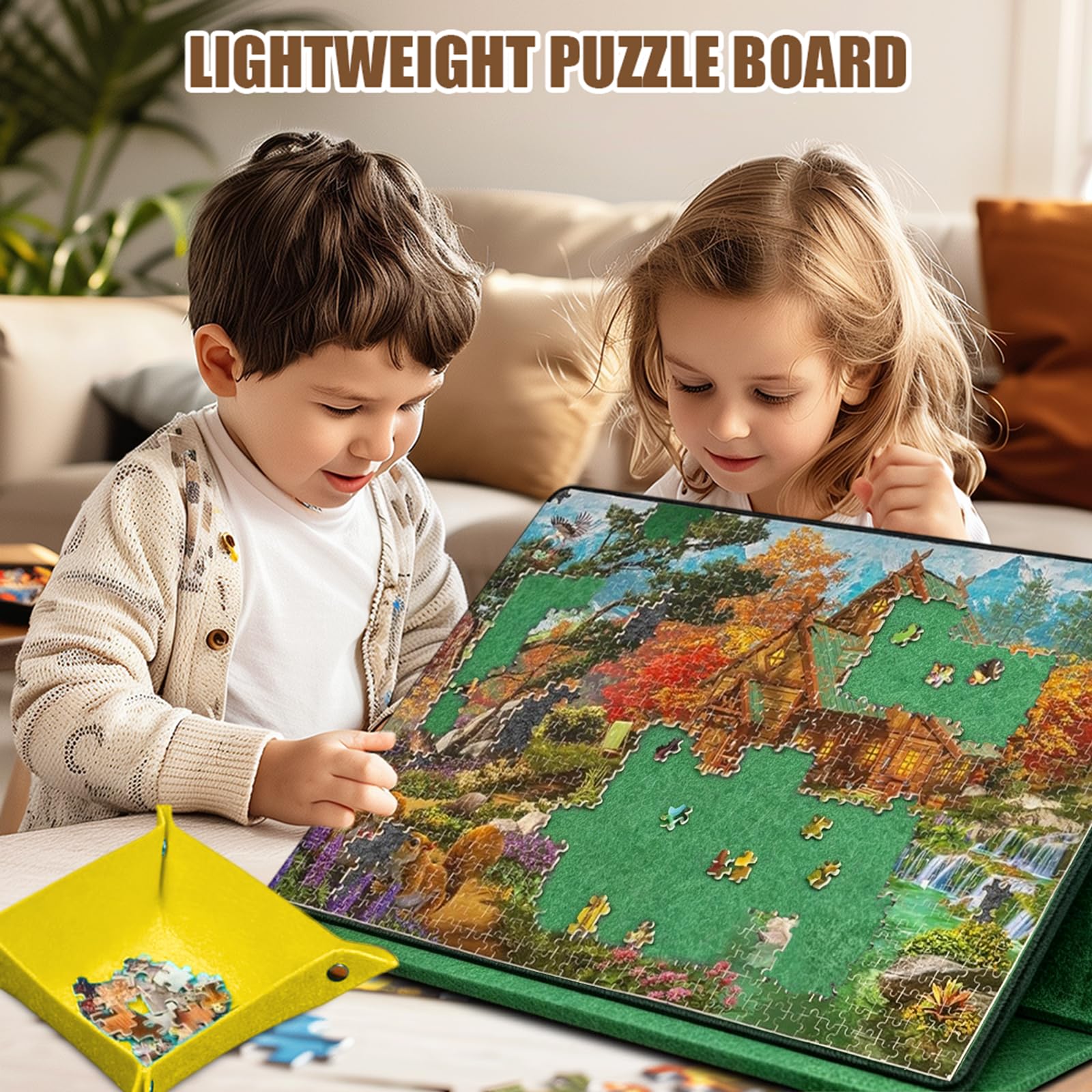 Tavola per puzzle da 1000 pezzi, con design 2 in 1 con supporto e copertura, tavolo portatile con 6 scomparti colorati, accessori per puzzle con antiscivolo, vassoio in feltro, verde