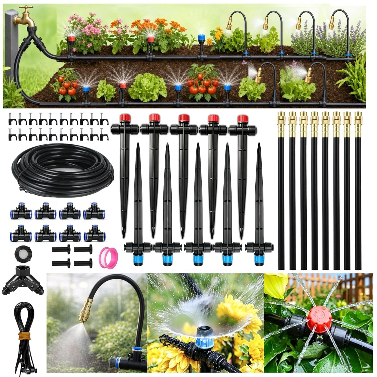 Tropfbewässerungssystem für Gartenbewässerung: Quick Connect Tubing Automatisches Sprinkler-Kit Einstellbare Nebelteile Wasserschlauch