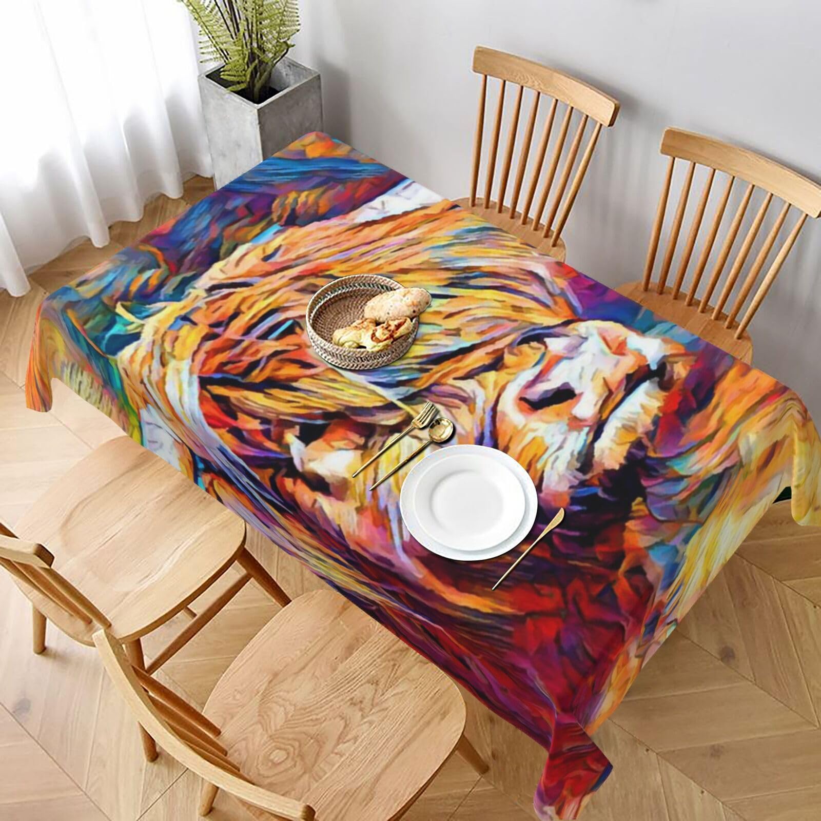 Flyife Highland Cow Printed Rectangular Tablecloth 228X152 Cm - Water-Resistant, Wrinkle-Free, Perfect For Dining & Events