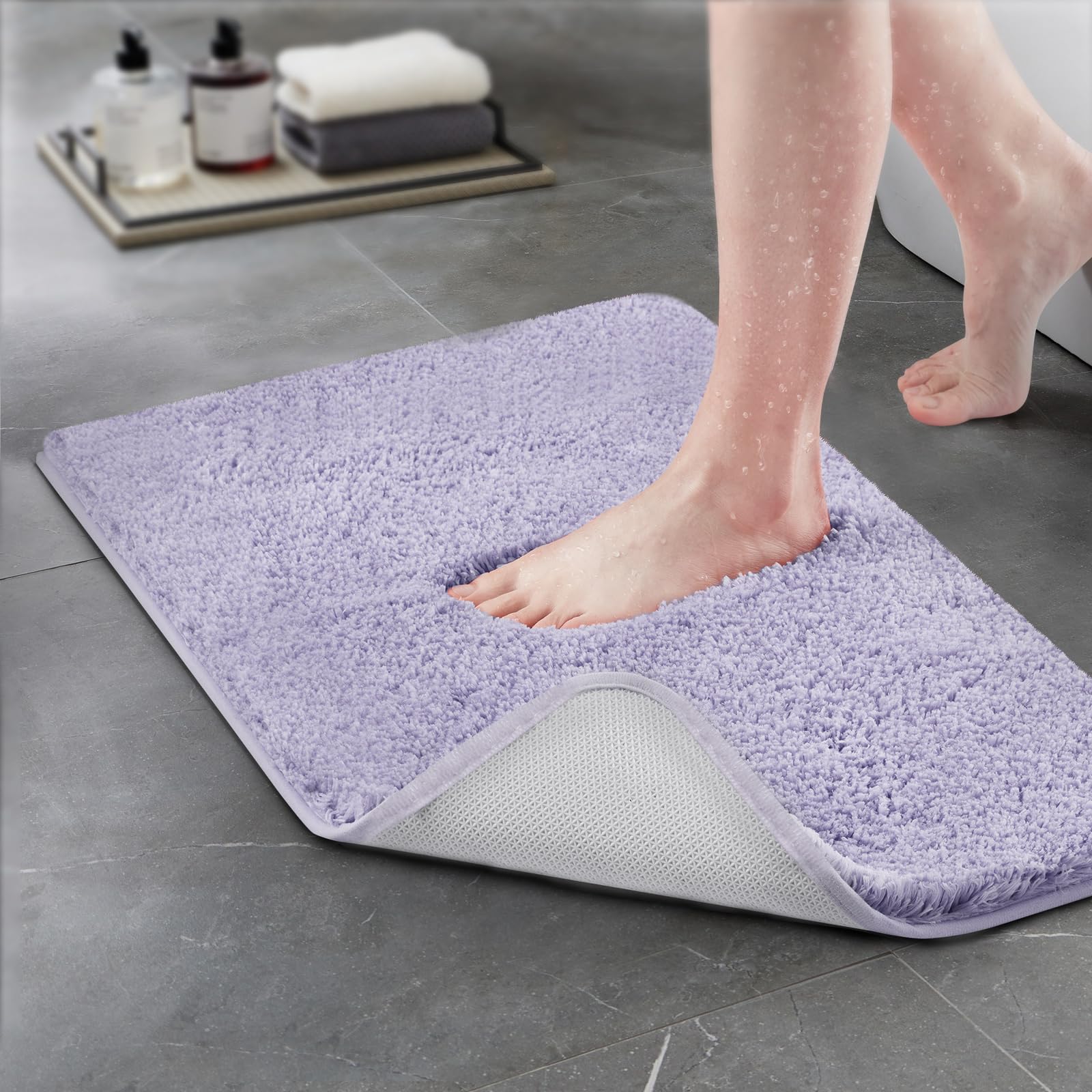 TECHMILLY Super Soft Shaggy Bathroom Rugs, Absorbent Thick Non Slip Microfiber Bath Rugs, Quick Dry Machine Washable Bath Mat for Bathroom Floor, Bathtub and Shower 17"x24"