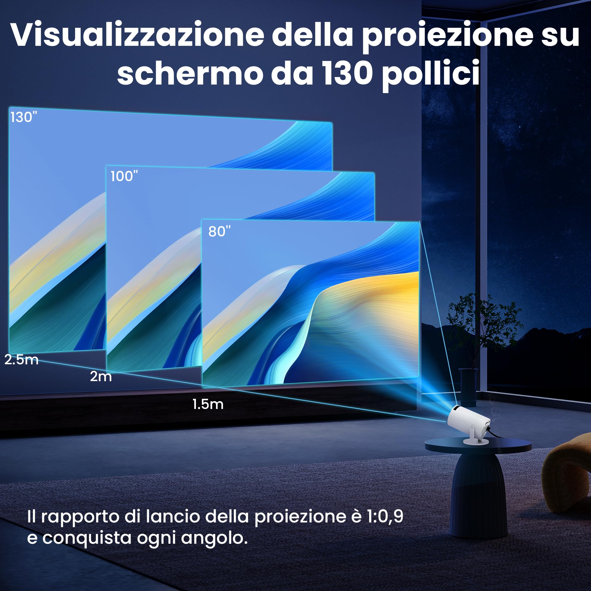[Auto Keystone] HY300Pro Mini proiettore portatile con Wi-Fi Bluetooth USB HDMI, supporto Full HD 1080P 4K, Android Netflix integrato e YouTube Ready, Home Theater, regalo per bambini
