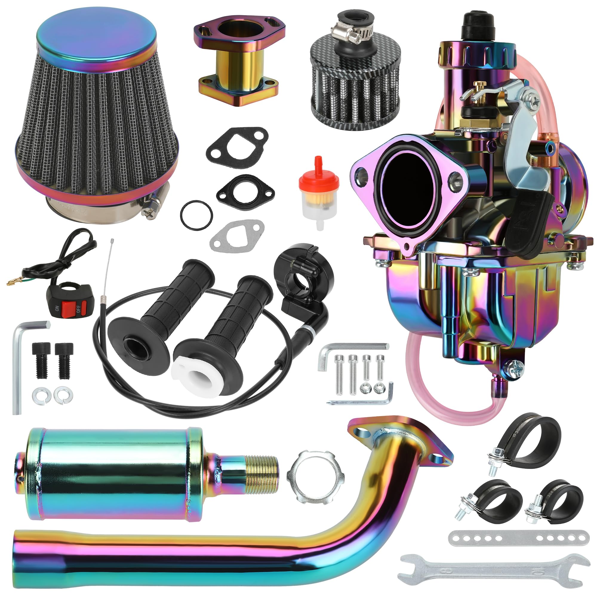 YOXUFA VM22 26mm Carburetor Exhaust Pipe Muffler Stage 2 Kit for Predator 212cc 224cc 196cc Coleman CT200U BT200X Baja MB200 KT196 Go Kart 6.5HP GX160 Engine Parts Mini Bike Throttle Assembly