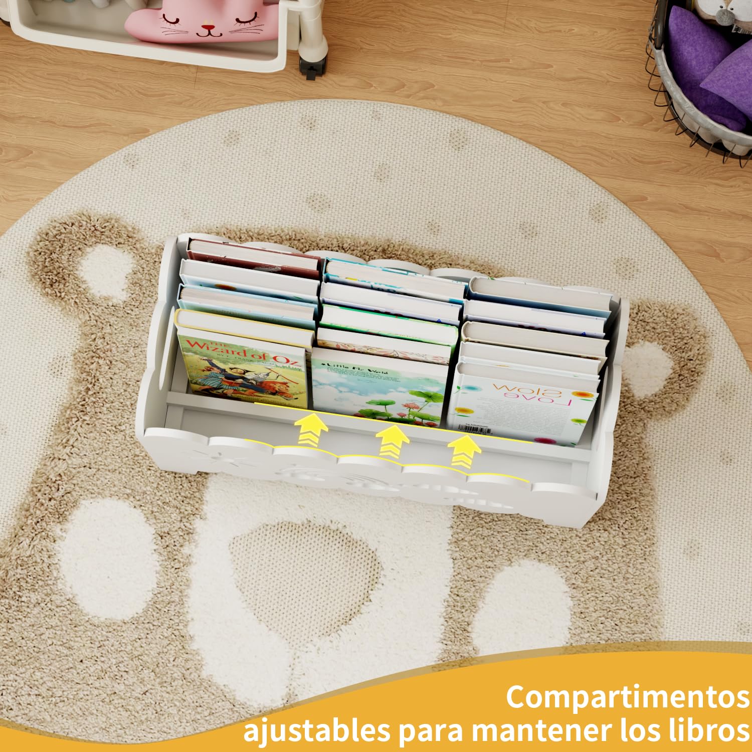 Estanteria Libros Infantil Madera, Libreria Montessori Biblioteca Baul Juguetes Infantil, Mueble Organizador Expositor Libros Infantil, para Dormitorio, Habitación Niños, Sala Juego Blanco
