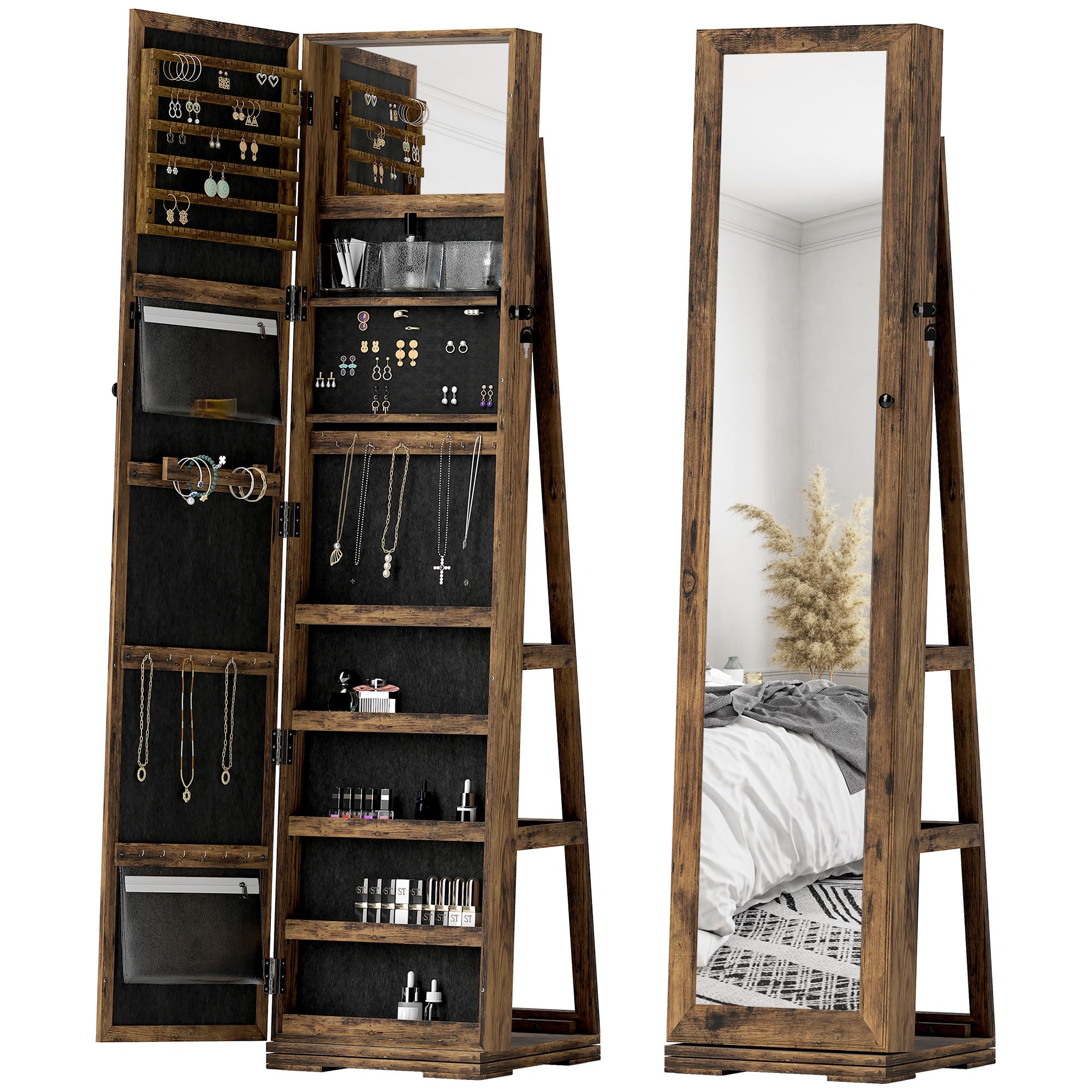 Portland Swivel Lockable Full Length Mirror Jewellery Cabinet Small