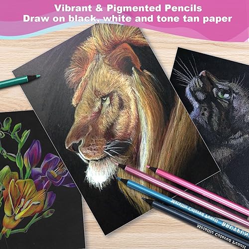 Miniatura 6 de ofone Metallic Colored Pencils, 12Pcs Professional Coloring Pencils for Adult Kids, Drawing Pencil Set Art Supplies for Artists Beginners Sketching