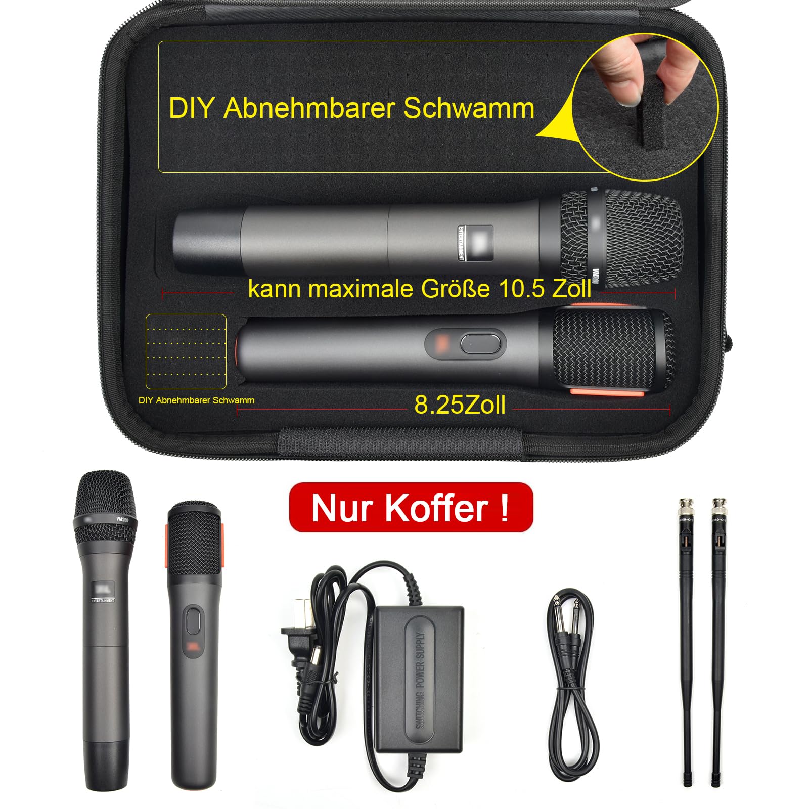 Étui de microphone sans fil pour JBL, Tonor, Shure et Bietrun, deux systèmes, mousse DIY, convient pour différentes tailles de microphone