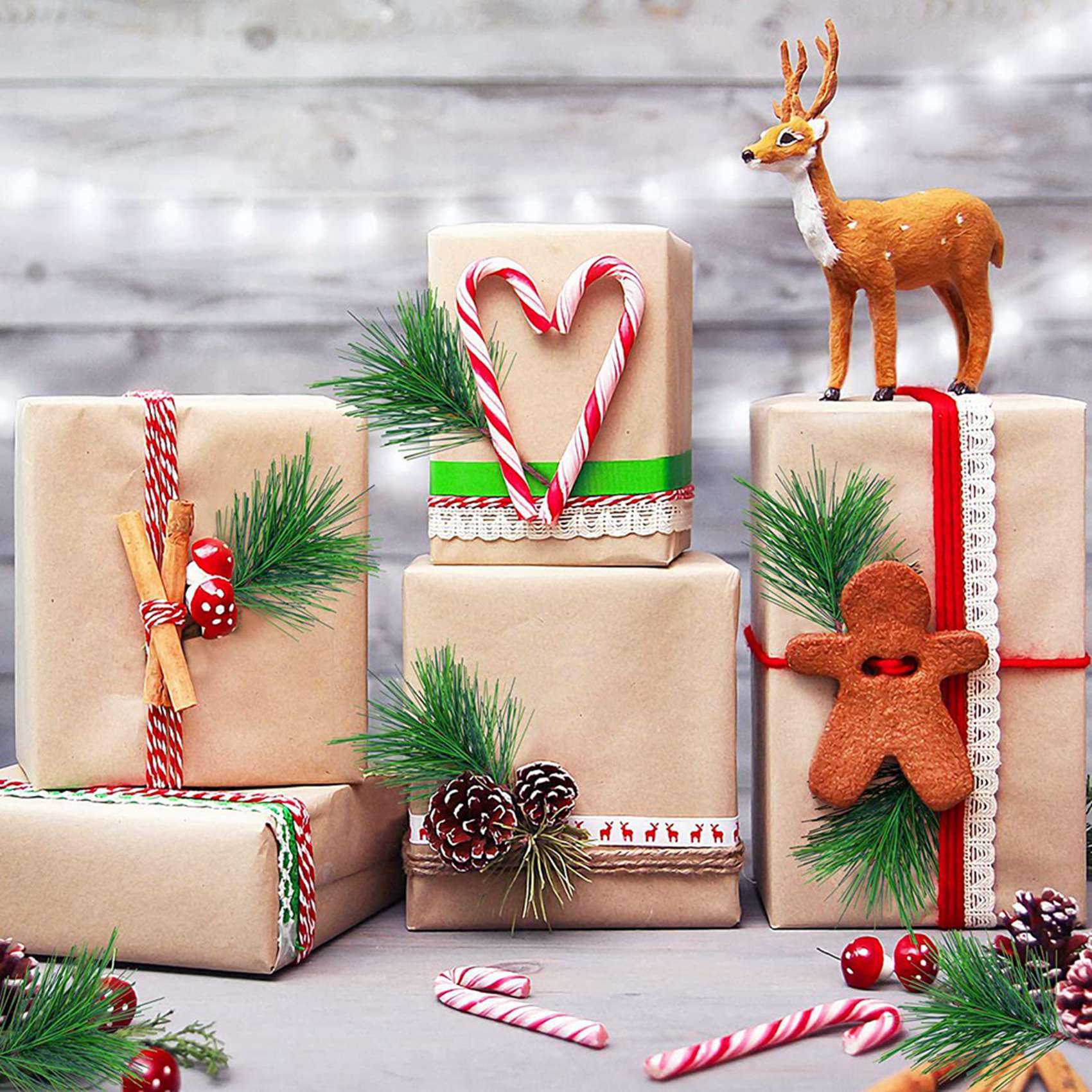 240 Stück Künstliche Grüne Kiefernnadeln, ÄSte, Kleine Kiefernzweige, Stängel, Falsche Grüne Kiefernpicks für Weihnachtsgirlanden