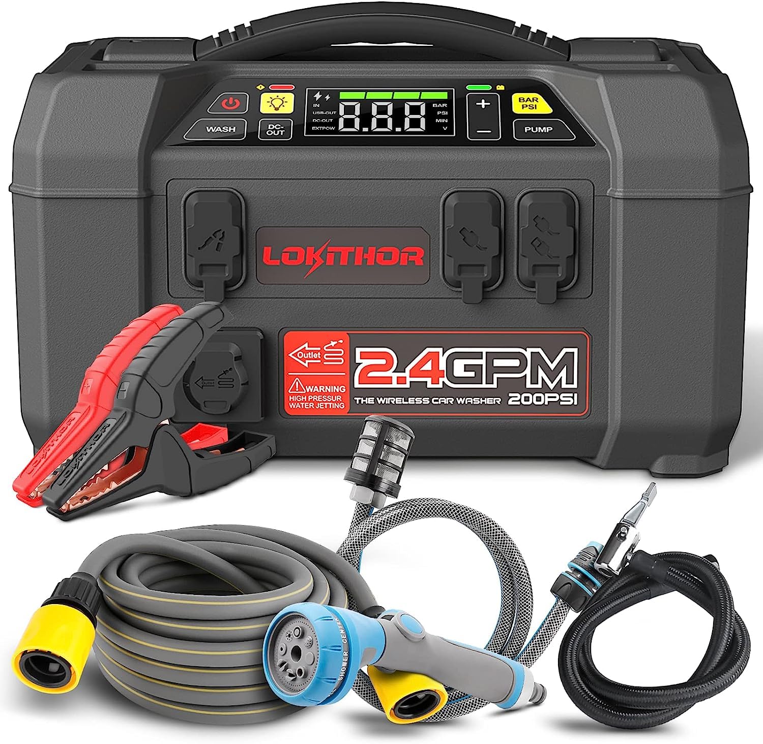 Lokithor AW401 12V 2500Amp Li-Polimer Akıllı Akü Takviye + Pompa + Basınçlı Yıkama + Powerbank + Led Lamba