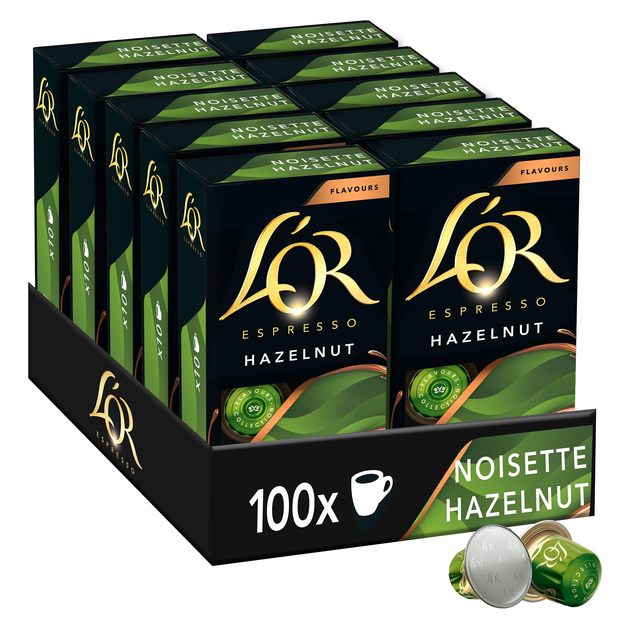 L'Or Espresso Café - 100 Capsules Noisette - Flavours Collection | Compatibles Nespresso®*, lot de 10 x 10 capsules aluminium
