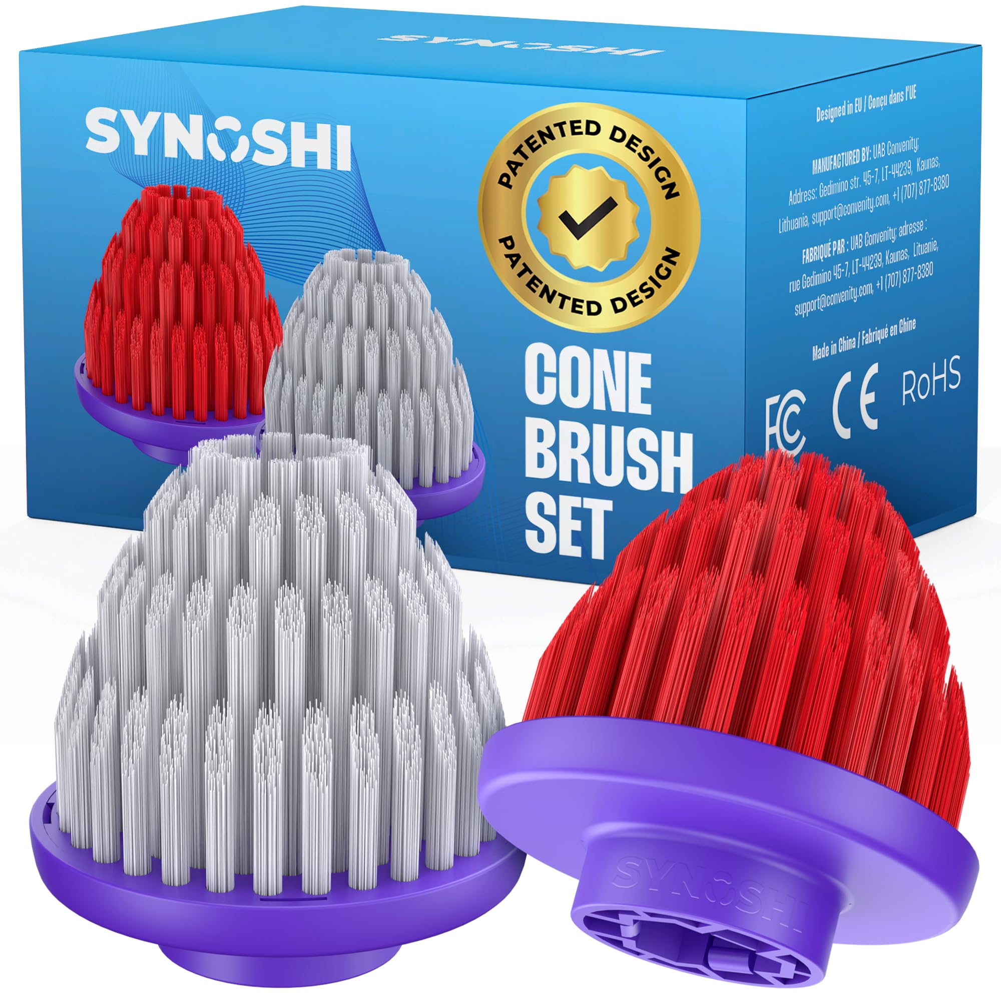 Synoshi PRO Cone Brush Heads Set (2 Units) for Electric Spin Scrubber Bathroom & Shower Cleaning Brush Universal Cleaning for Kitchen, Floors.