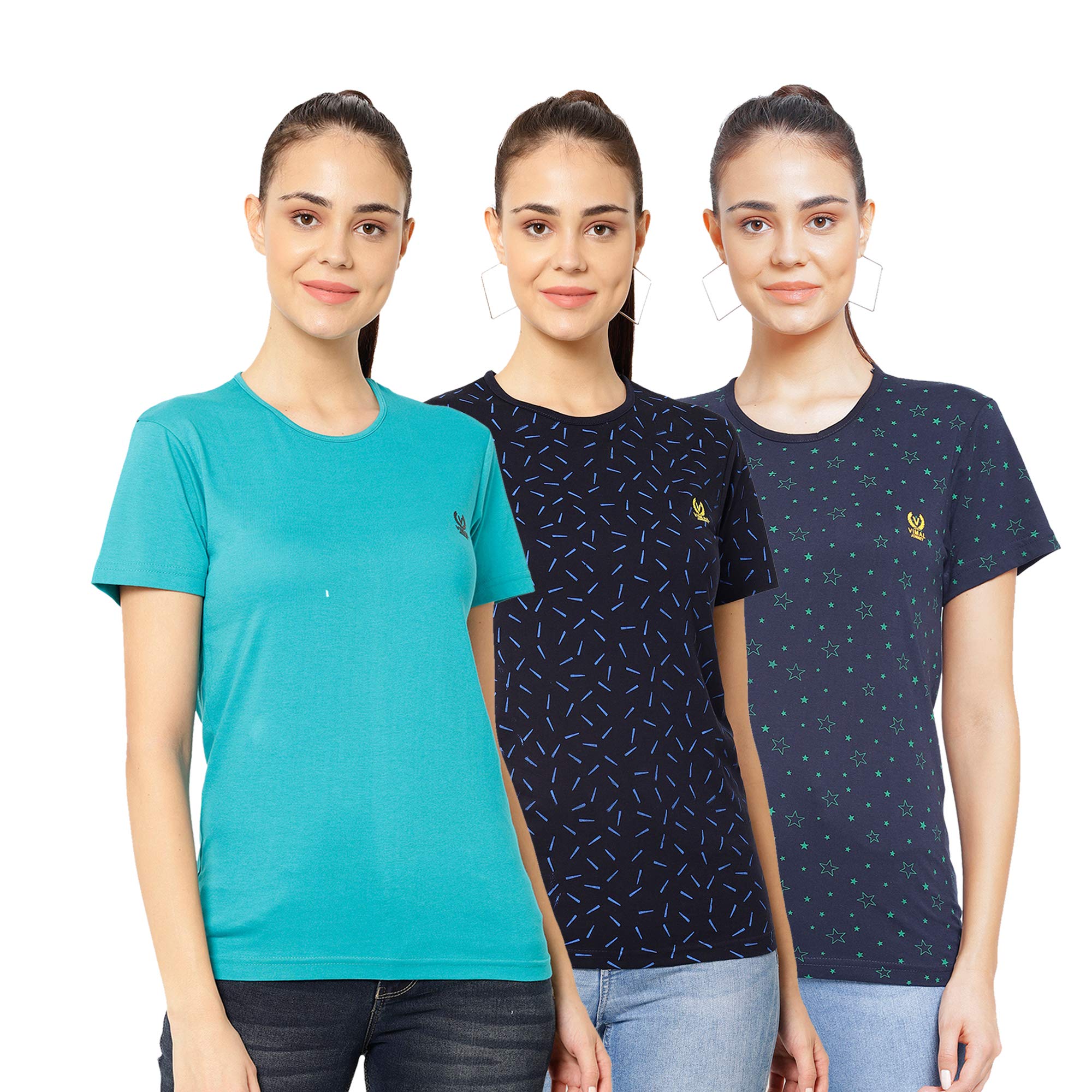 VIMAL JONNEY Round Neck Regular Fit Half Sleeve Women T-Shirt (Pack of 3)-VJ_WHST_Group_58