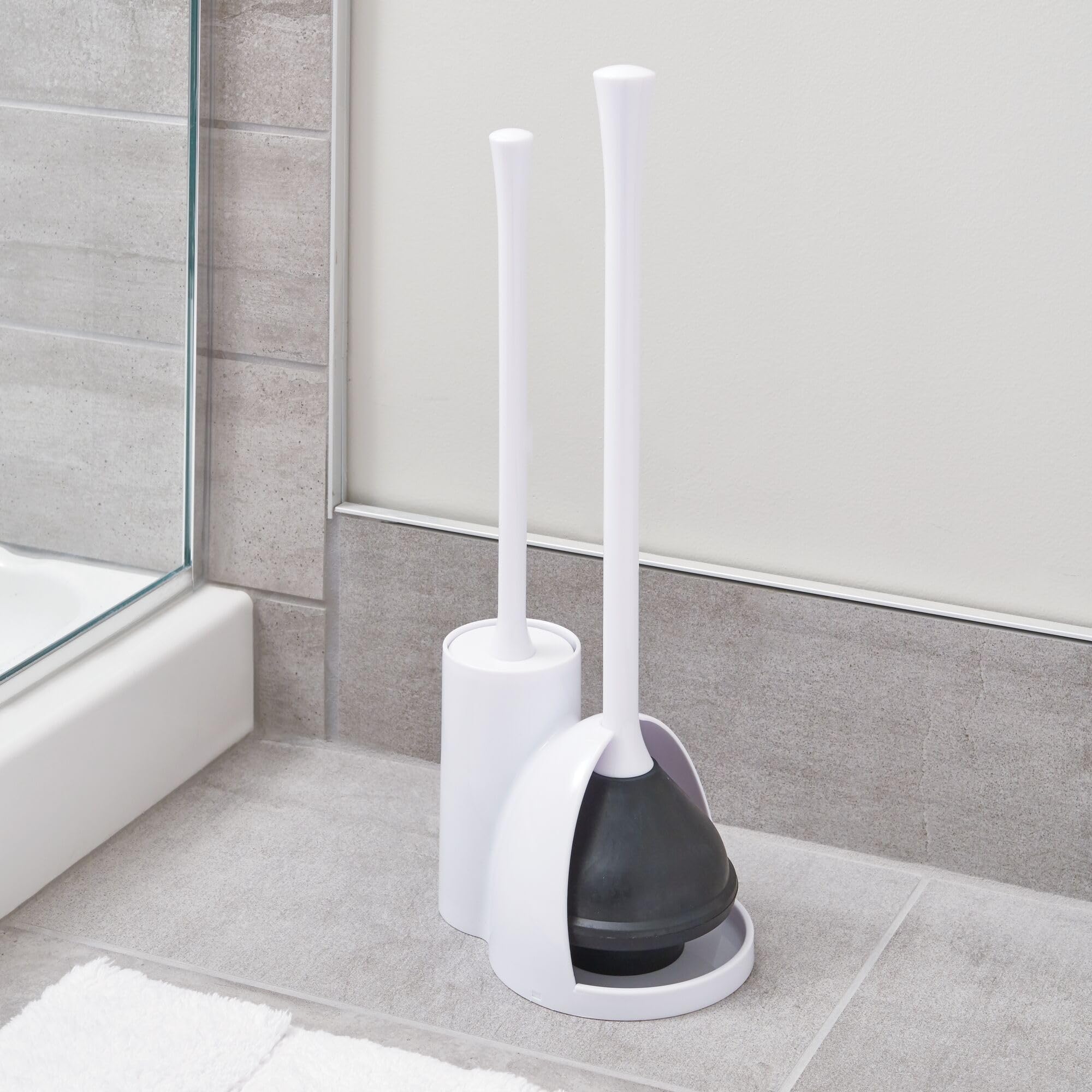 iDesign - Set di 2 scopini per WC compatti per la pulizia e la conservazione del bagno, colore: Bianco