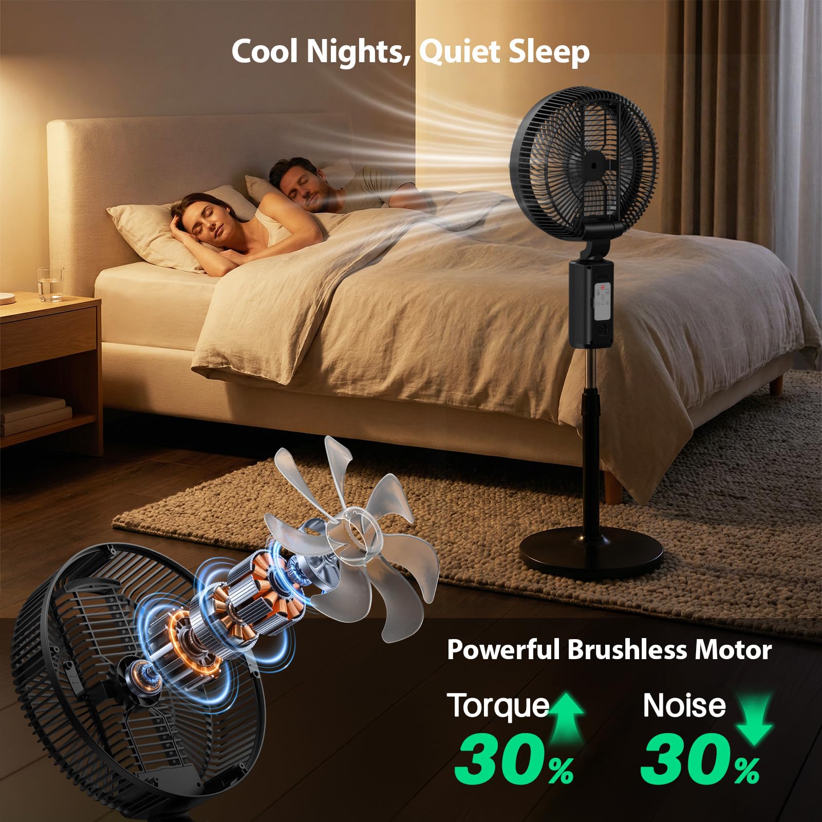 Ausic Ventilatore nebulizzatore esterno per patio, ventilatore a piedistallo senza fili alimentato a batteria ricaricabile da 30,5 cm, ventola di raffreddamento portatile oscillante da 30,5 cm