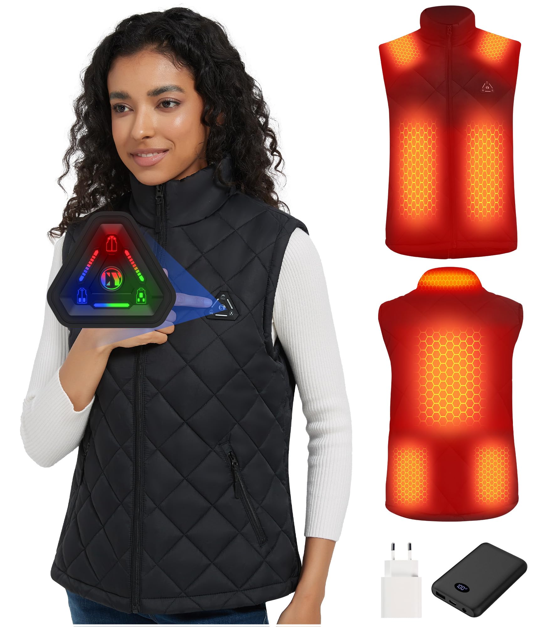 Vapesoon Verwarmd vest voor heren en dames, verwarmingsvest met 15 verwarmingspads, verwarmbaar vest voor dames, lichaamswarmer voor fietsen, skiën, cadeau voor Kerstmis en oogstfeest (batterij niet