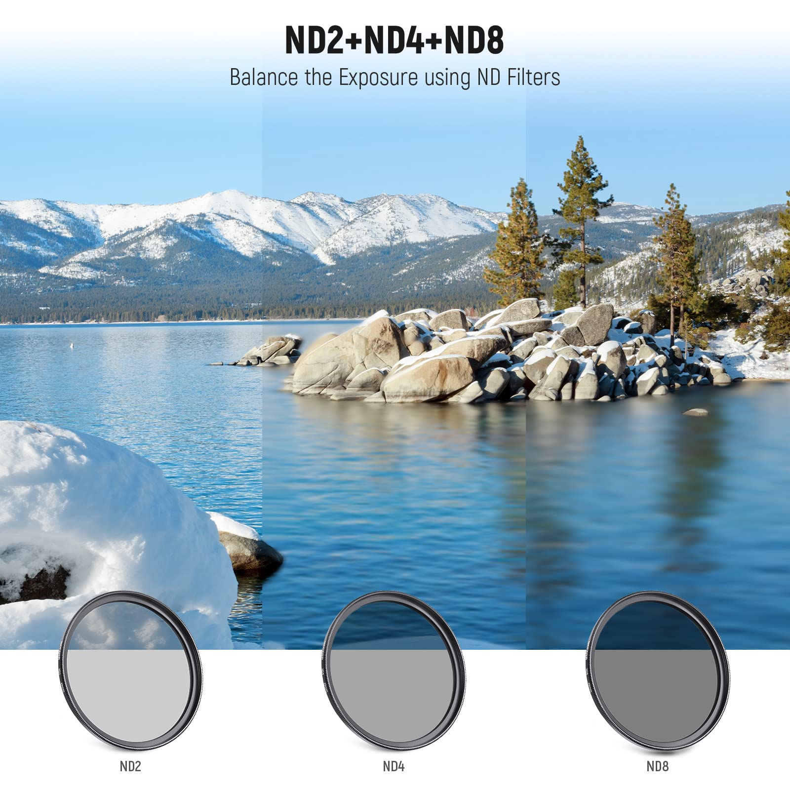 Neewer 49mm ND Lens Filter Kit: UV, CPL(Circular Polarising), FLD, ND2, ND4, ND8, Lens Hood and Lens Cap Compatible with Canon Nikon Sony Panasonic DSLR Cameras