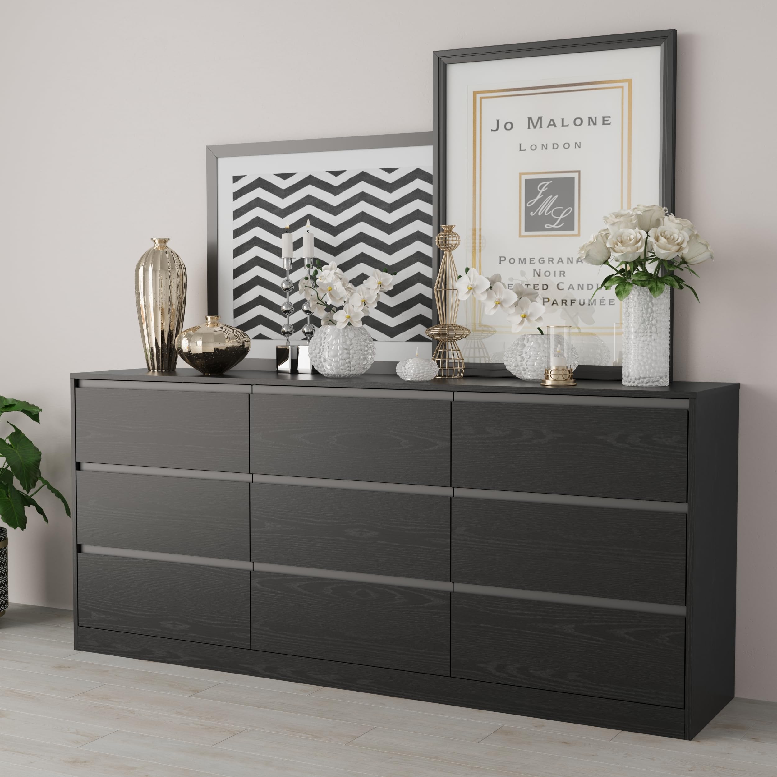 long black dresser 9 drawer Mekminop 70.9
