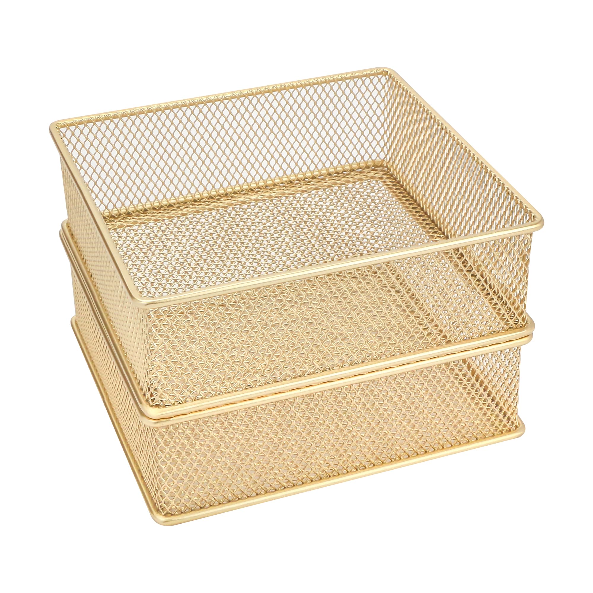 Annova Mesh Drawer Cabinet and Shelf Organizer Bins Storage Basket School Office Supply Holder Tray- Set of 2 (Gold, 15x15x5 cm) - Image 2