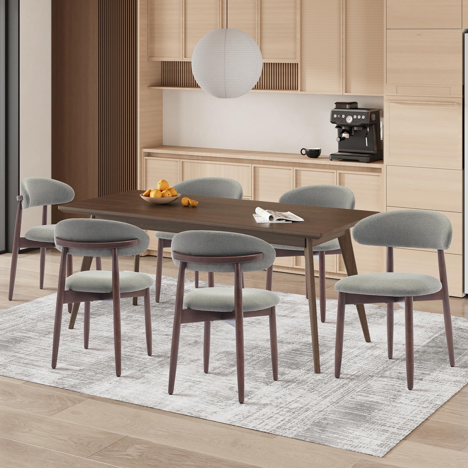 COLAMY Modern Dining Chairs Set with Wooden Legs – Upholstered Fabric Dining Room Chairs with Curved Backrest, Soft Cushion Seat, and Sturdy Rubberwood Frame for Kitchen, Living Room, or Café