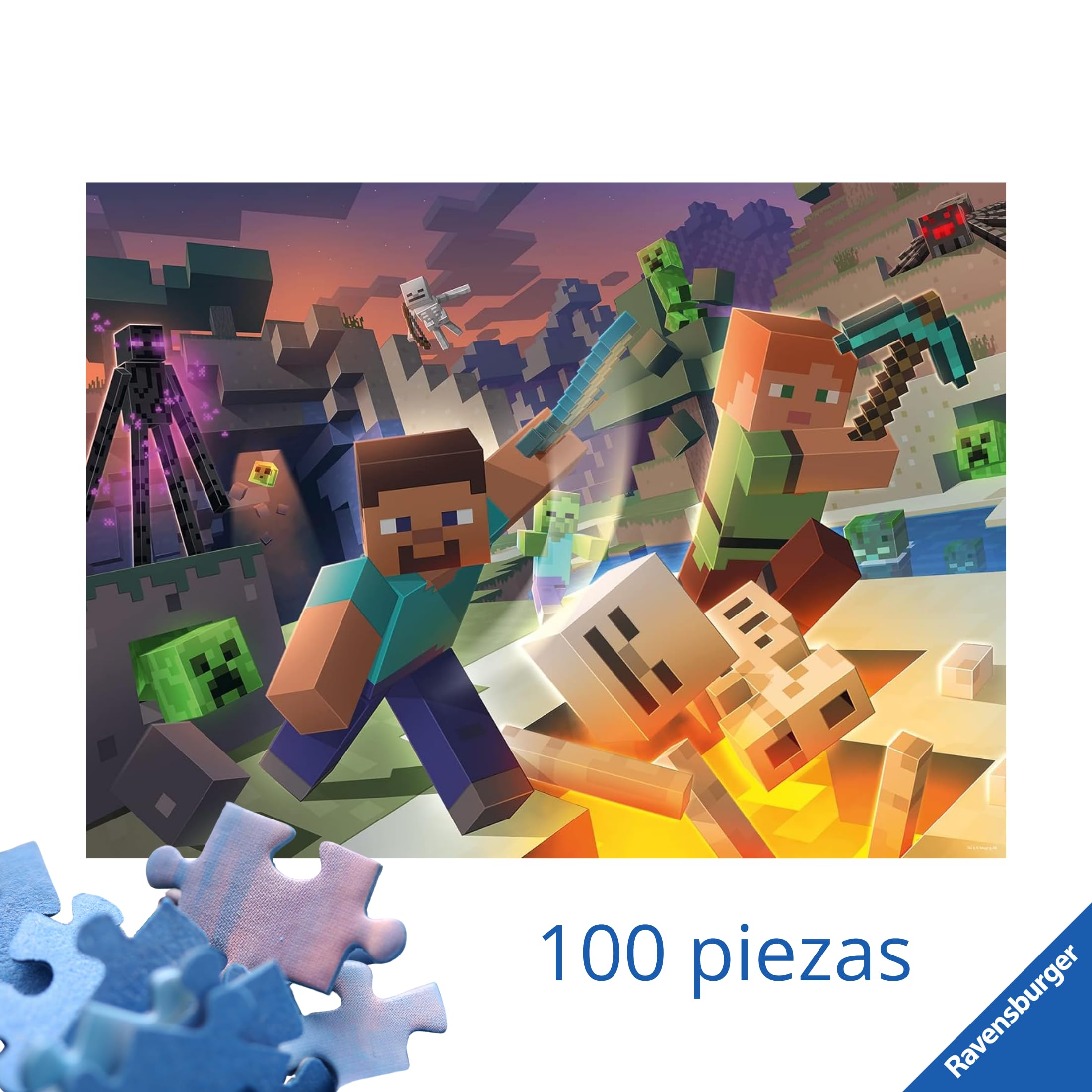 Ravensburger - Puzzles XXL Minecraft | Puzzle 6 Años O Más | Regalo Niño 6 Años O Más De 100 Piezas | Rompecabezas Niños De 36 X 49 Cm Puzzle