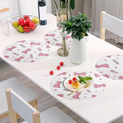 Miniatura 6 de Cute Pink Cartoon Dinosaurs Dinner Table Placemats, Heat Resistant Non Slip PVC Placemats Round for Kitchen one sizex6